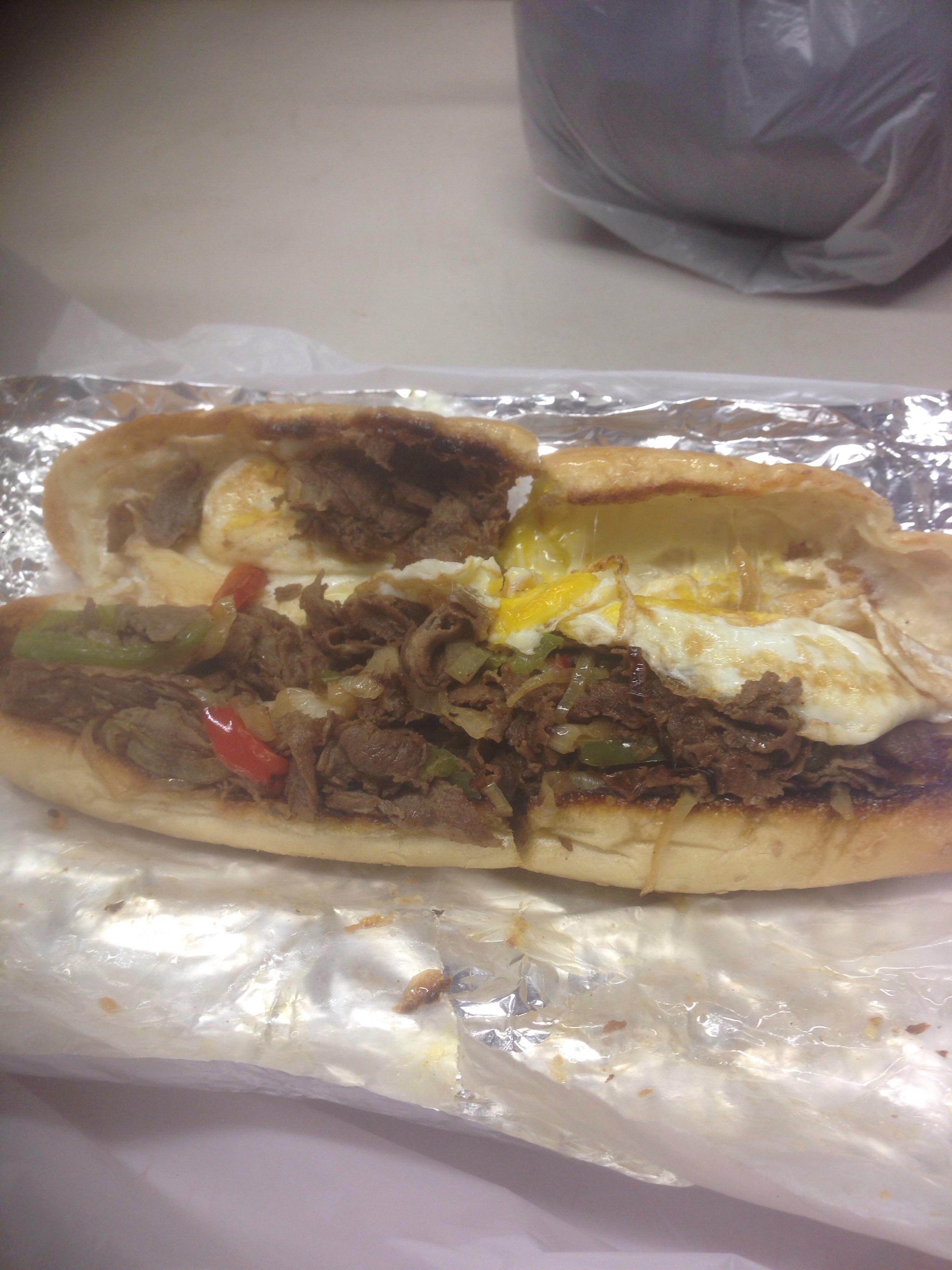 [I Ate] Philly Cheesesteak with Mozzarella and 3 Overmedium Eggs r/food