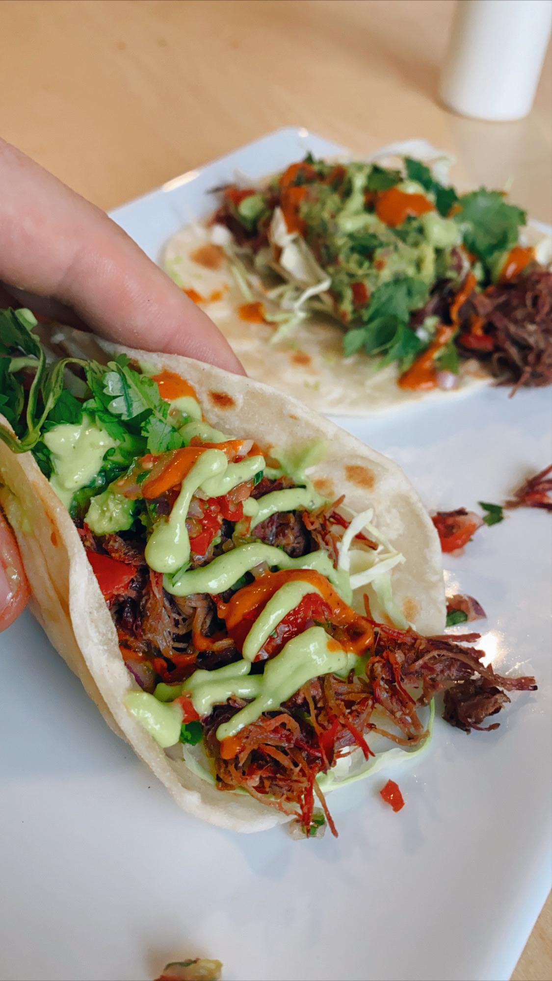 [Homemade] Smoked brisket tacos on handmade flour tortillas with