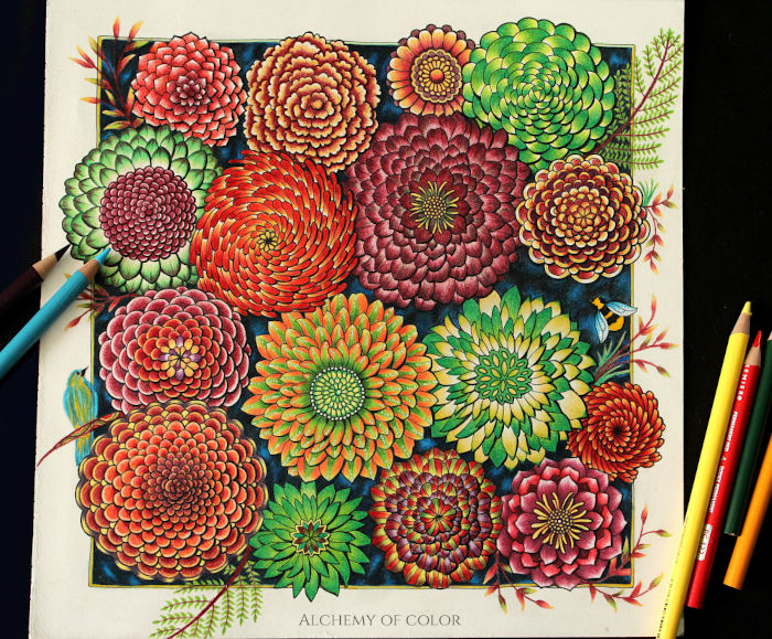 Fluffy blooms from World of Flowers coloring book r/Coloring