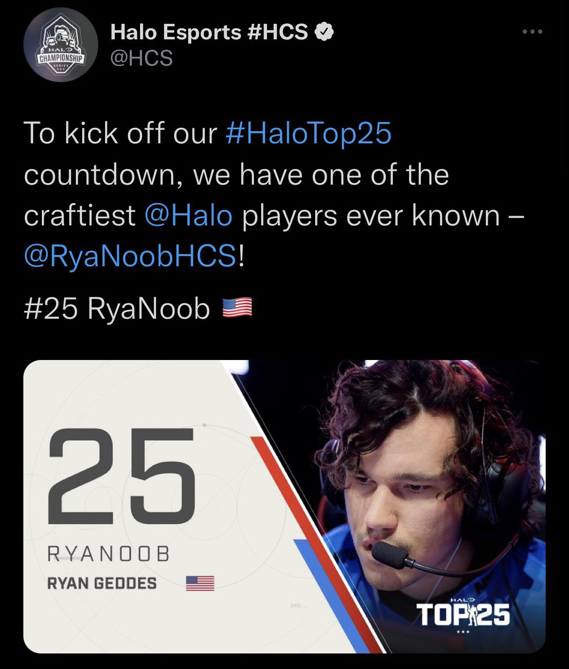 RyaNoob comes in at 25 in the Halo Top 25. areallygoodnoob indeed r