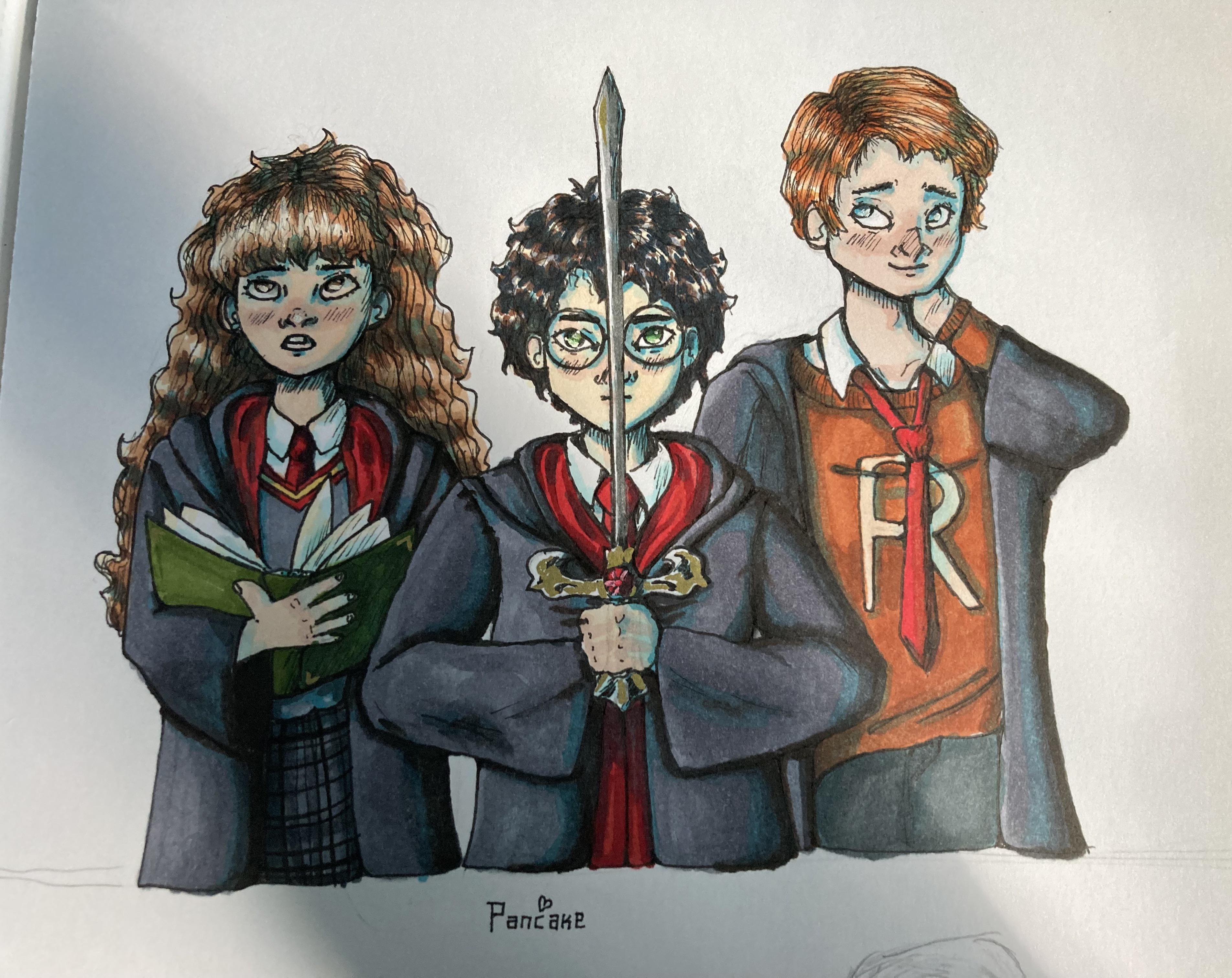 Some Golden Trio art I did from awhile back r/harrypotter