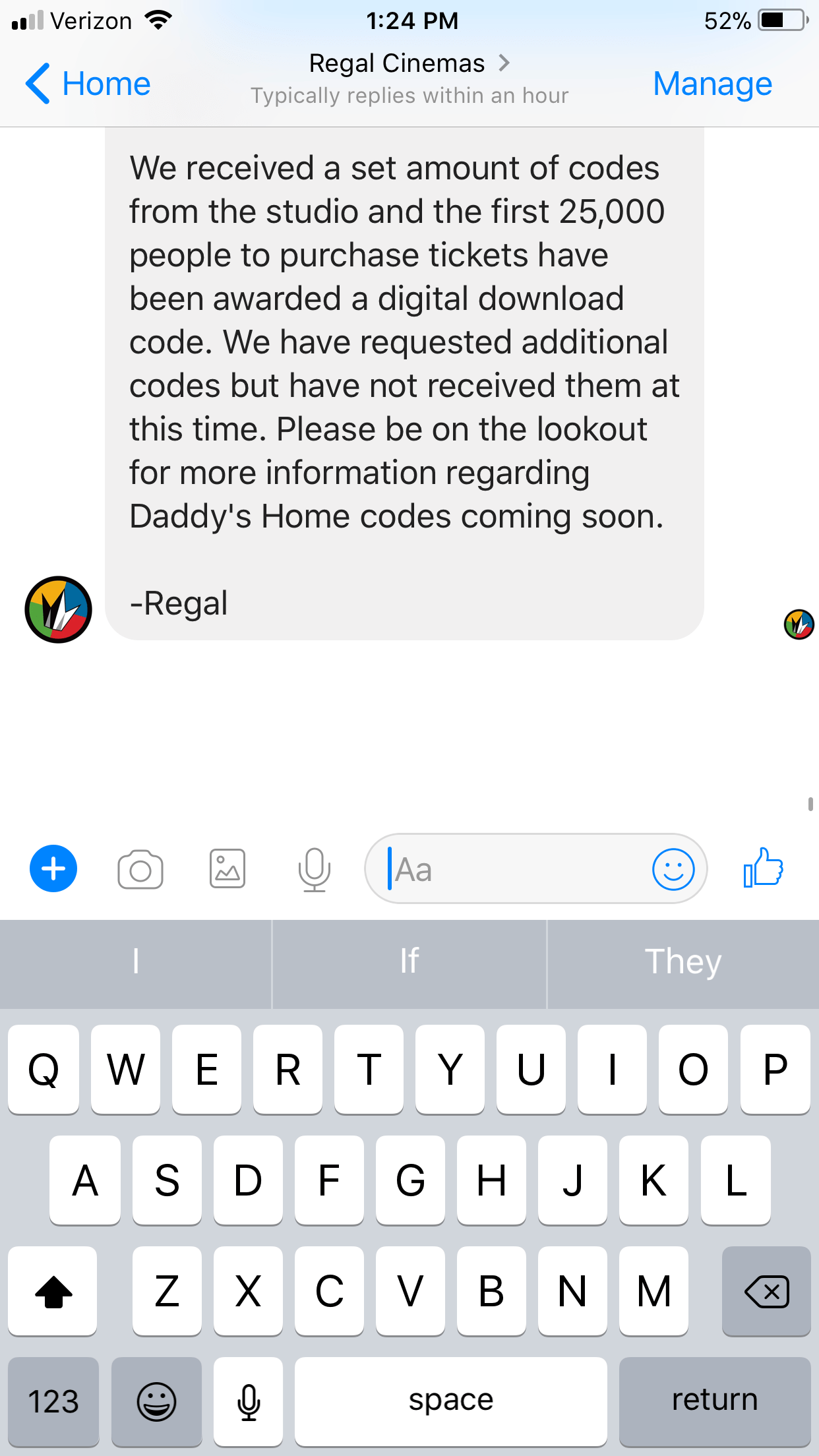 Regal only had 25K codes for Daddy’s Home Promotion. If you haven’t got