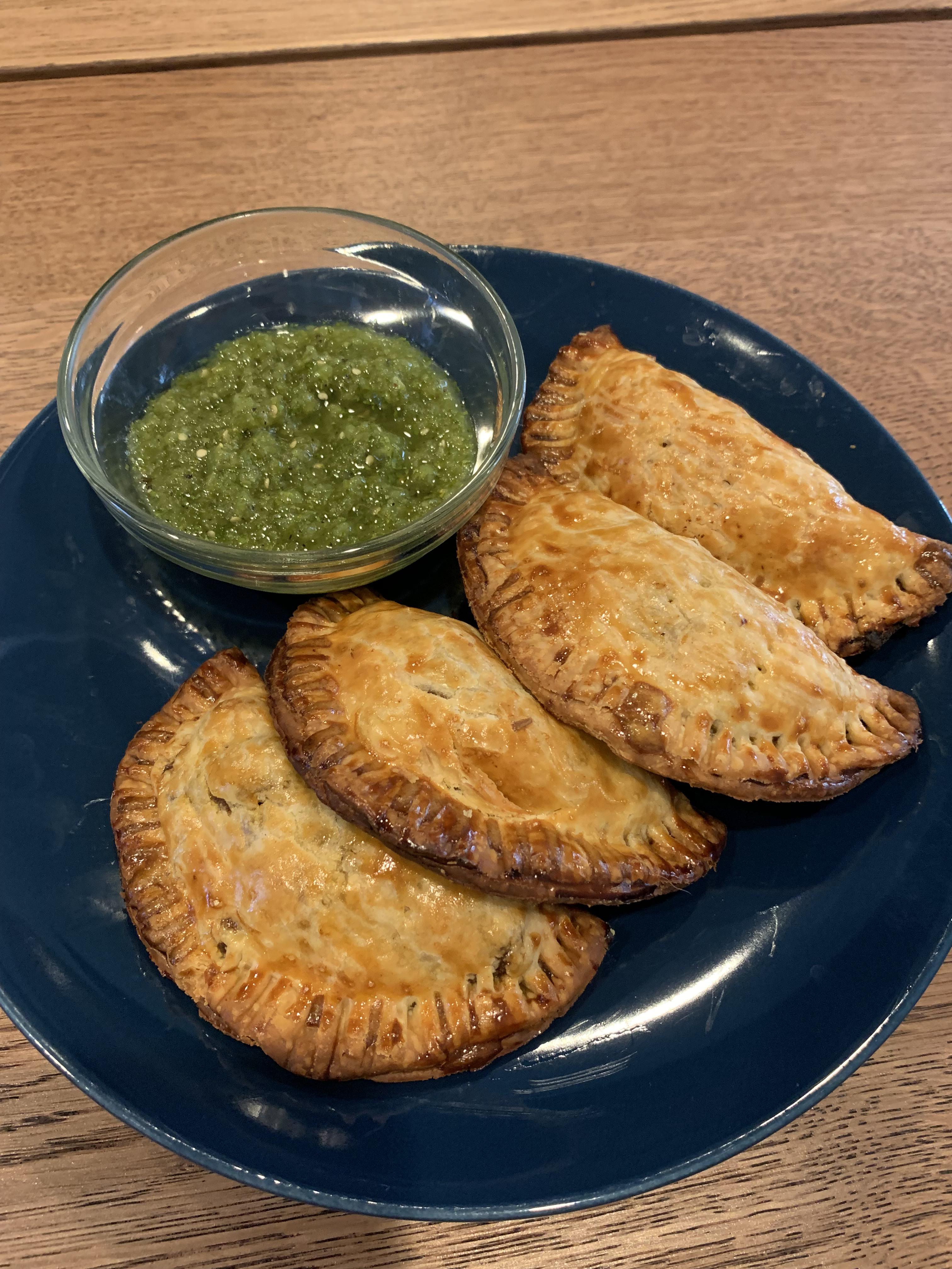 [Homemade] Beef Empanadas w/ Salsa Verde r/food