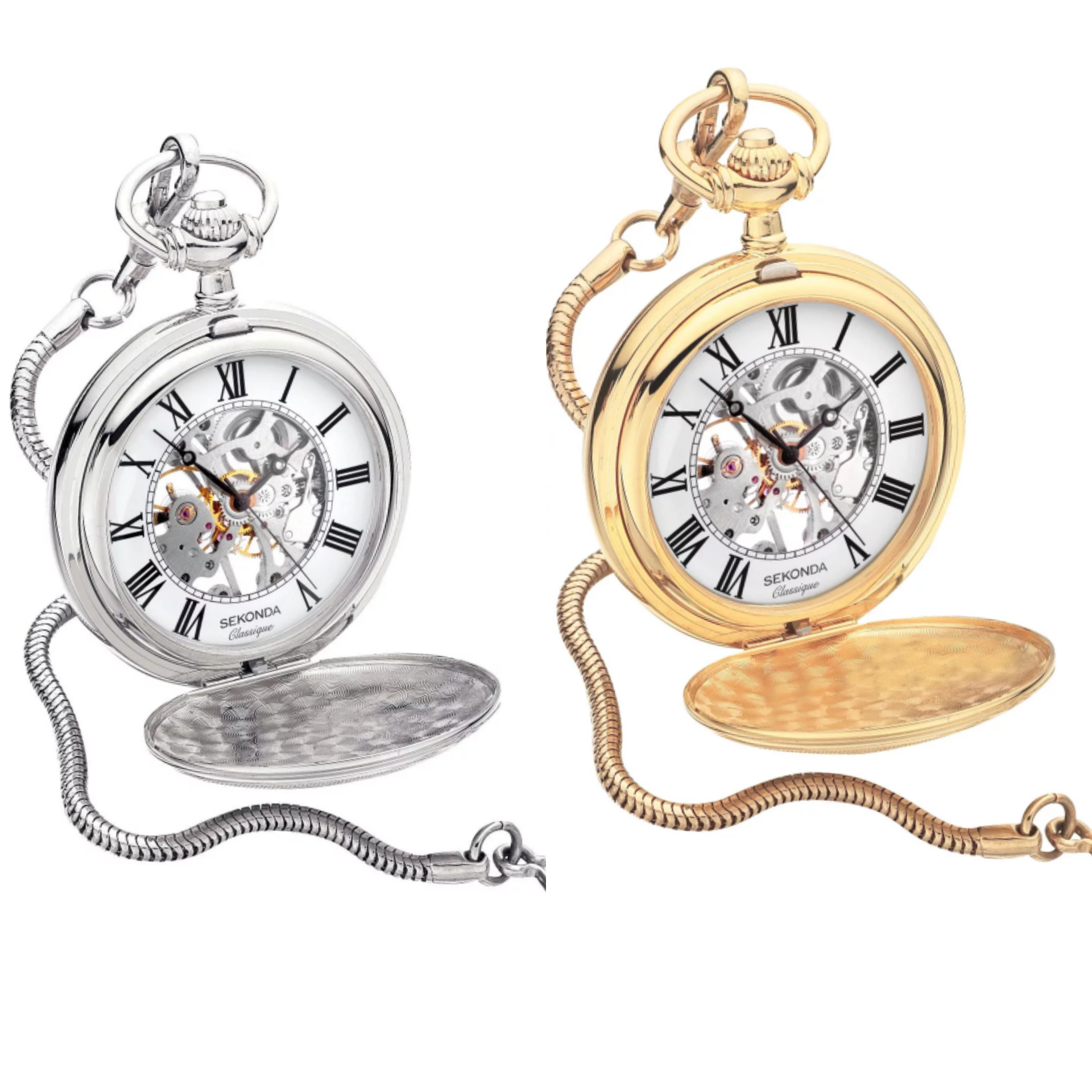 [Sekonda Classique Men's Mechanical Skeleton Pocket Watch] Gold or