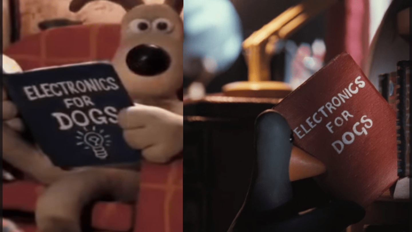 In " Wallace and gromit the wrong trousers" the penguin reads the same