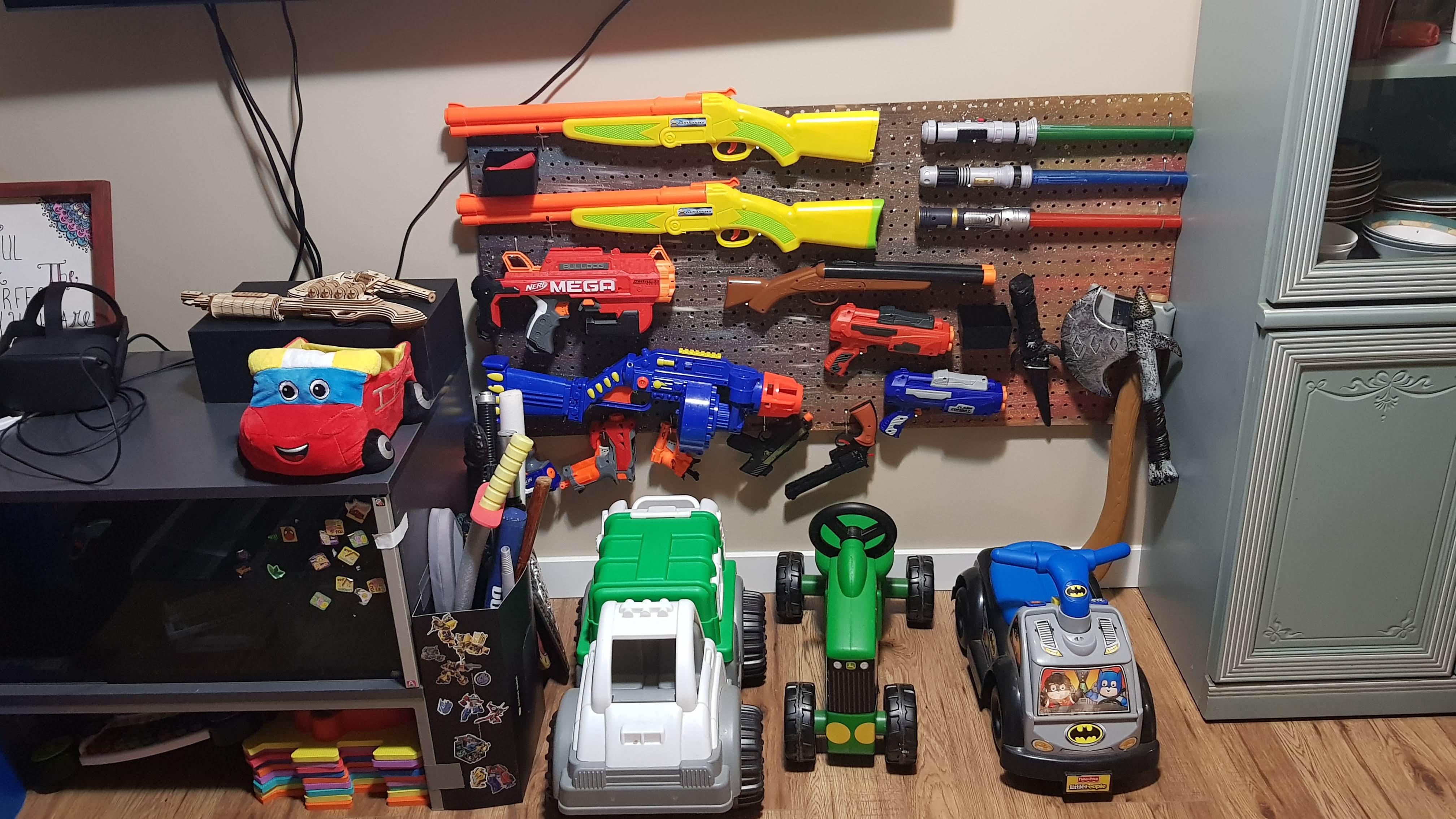 Toy gun rack we put up for our boys, seemed like the right place to