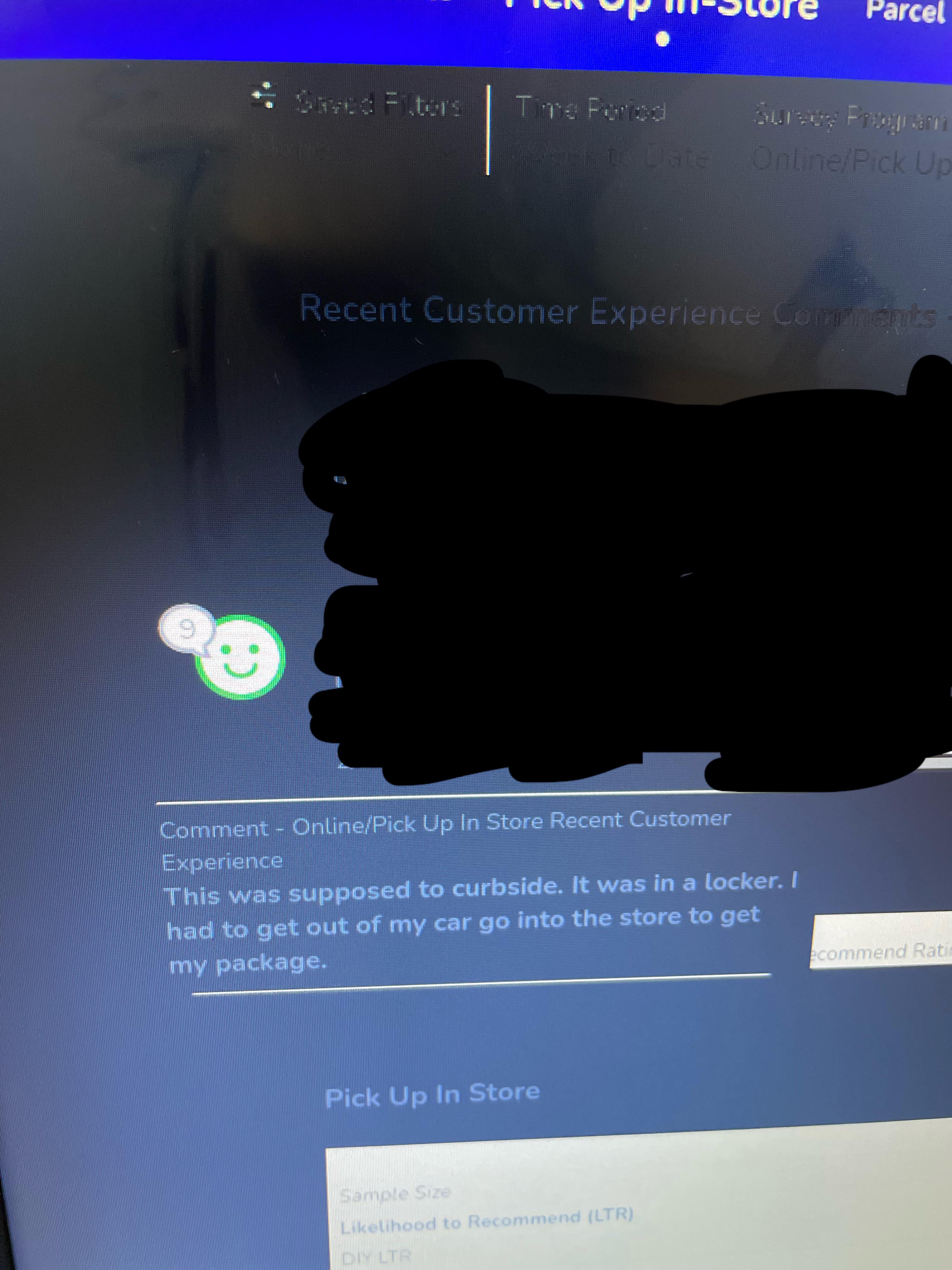 pov a customer didn’t select “curbisde” while placing an online order