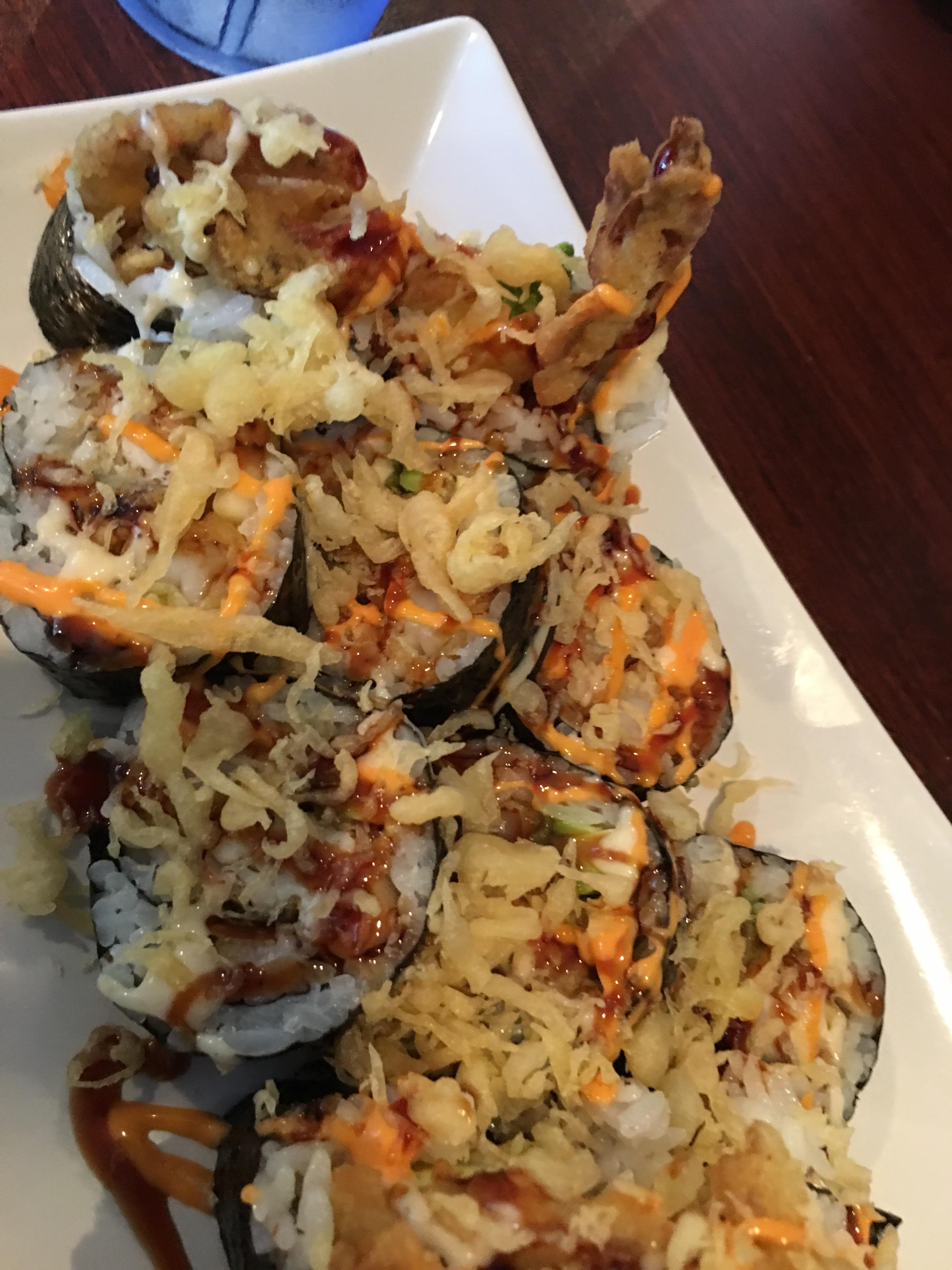 [i ate] a "kitaro roll" (Soft Shell crab, Tempura shrimp, crab