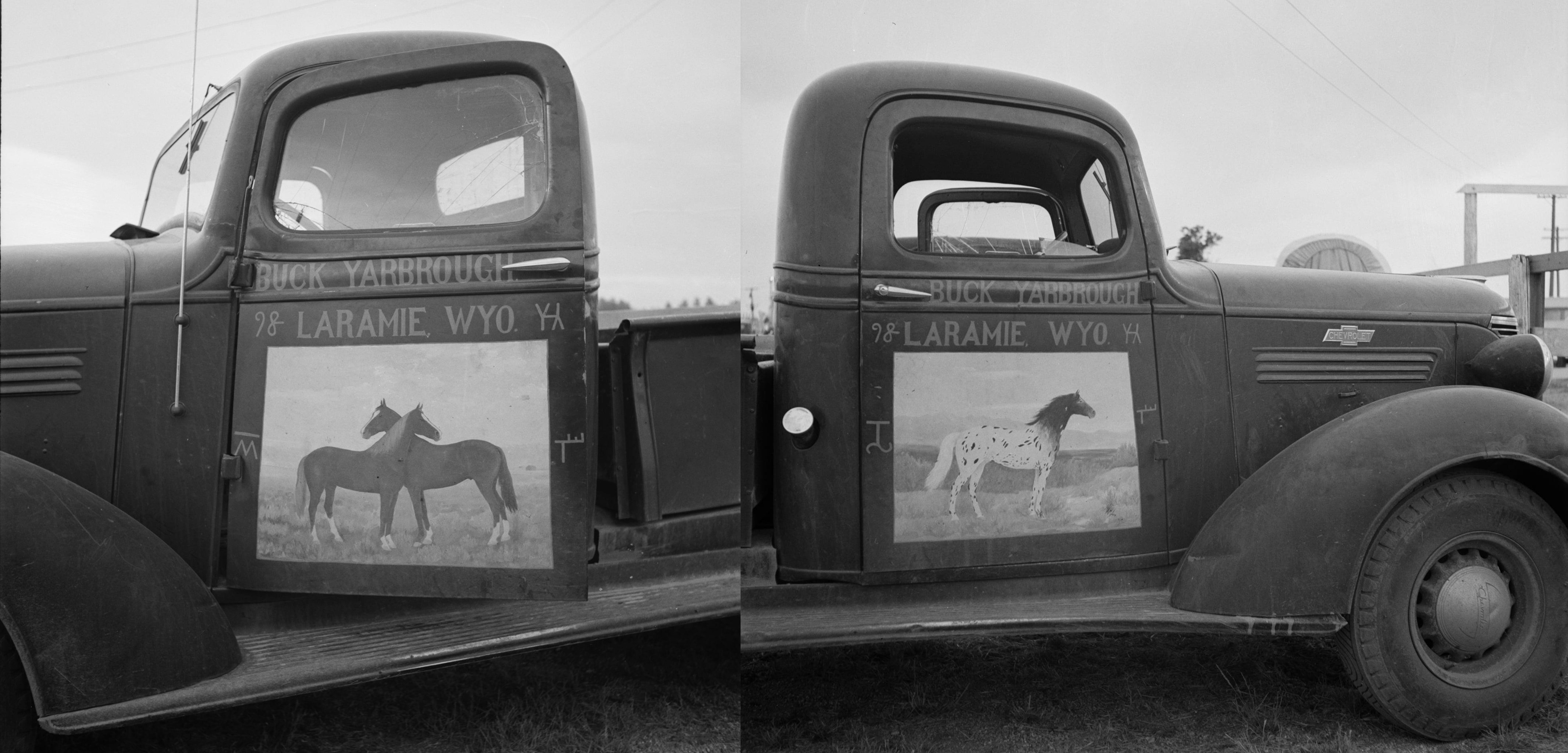 This painted ranch truck in Laramie, 1940 or so. r/wyoming