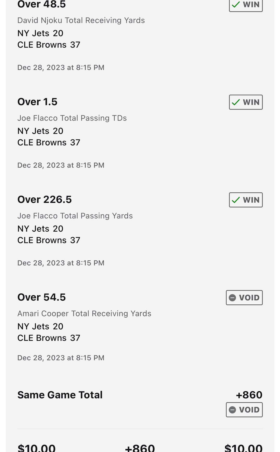 Just a heads up when betting on ESPN Bets. They void the whole bet