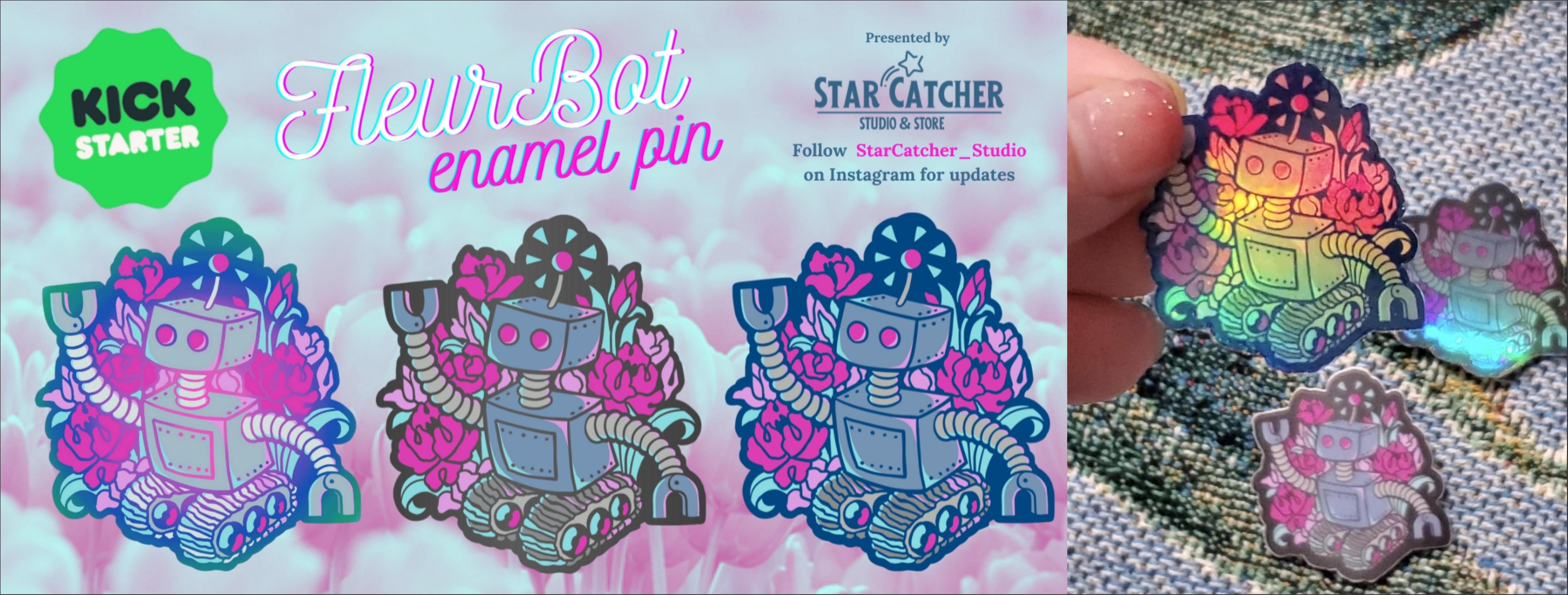 Check out my FleurBot Enamel Pin Kickstarter! Stickers available too! 🤖