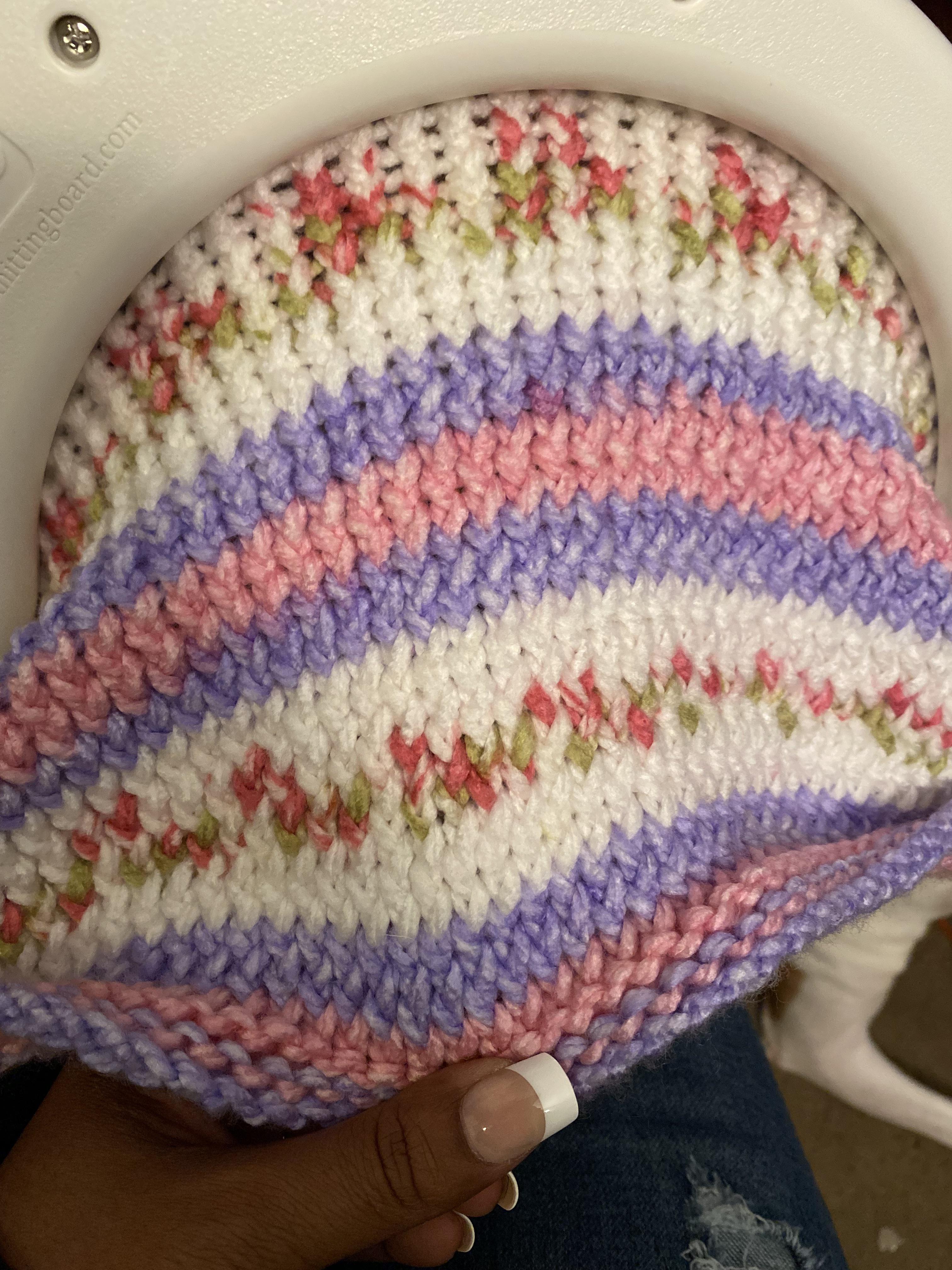Working on a baby blanket and I’m obsessed with the yarn r/LoomKnitting