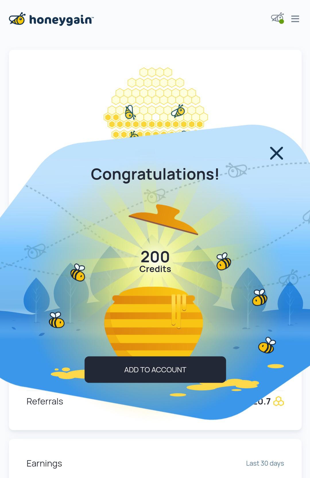 Won 200 Credits from Honey Jar today! r/Honeygain