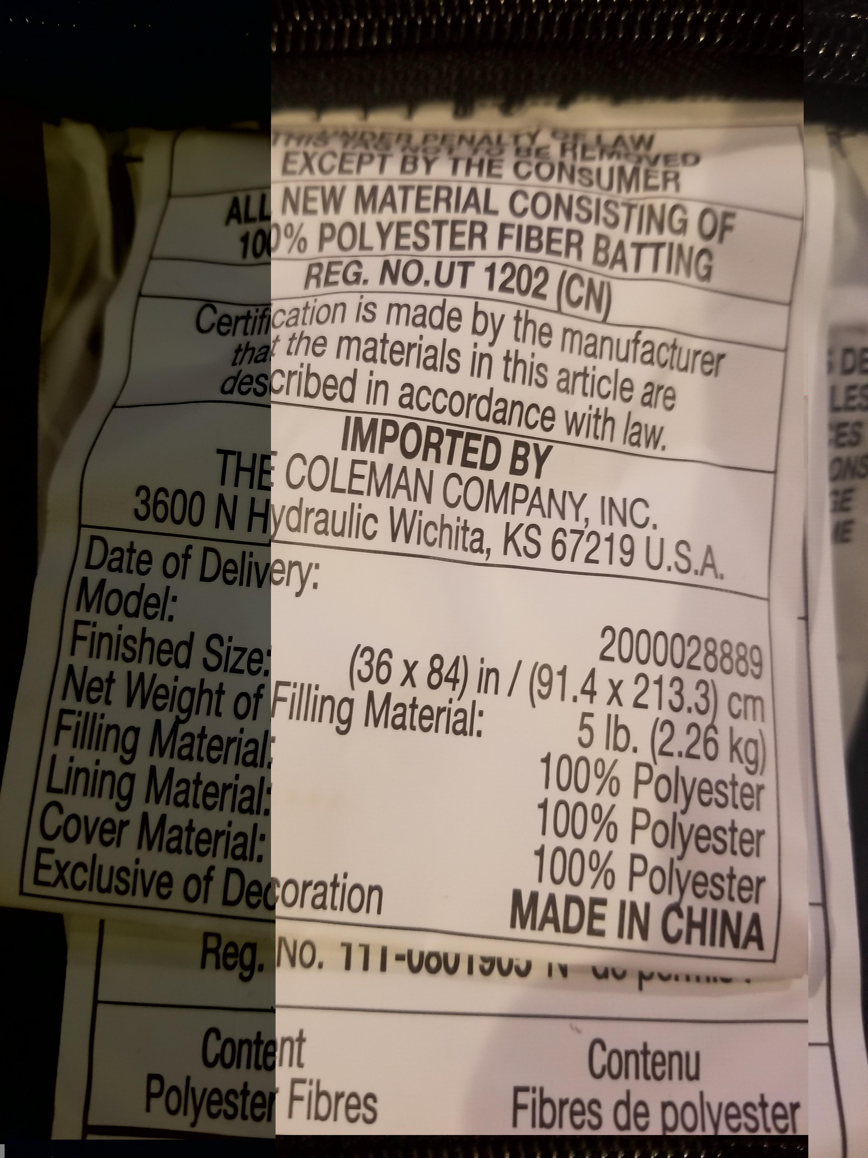 Trying to determine Coleman sleeping bag temperature rating and name