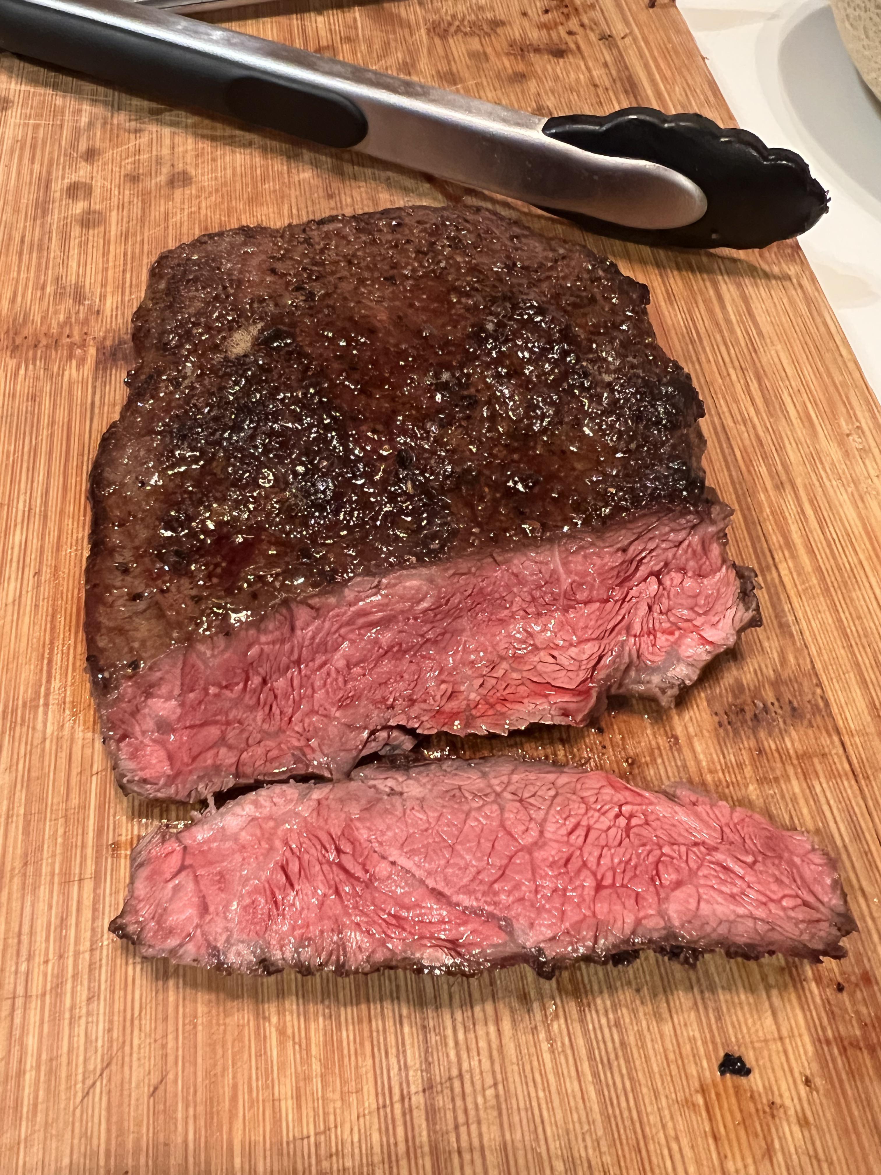 5 Flat iron goodness Hot pan, salt and pepper, four and a half mins