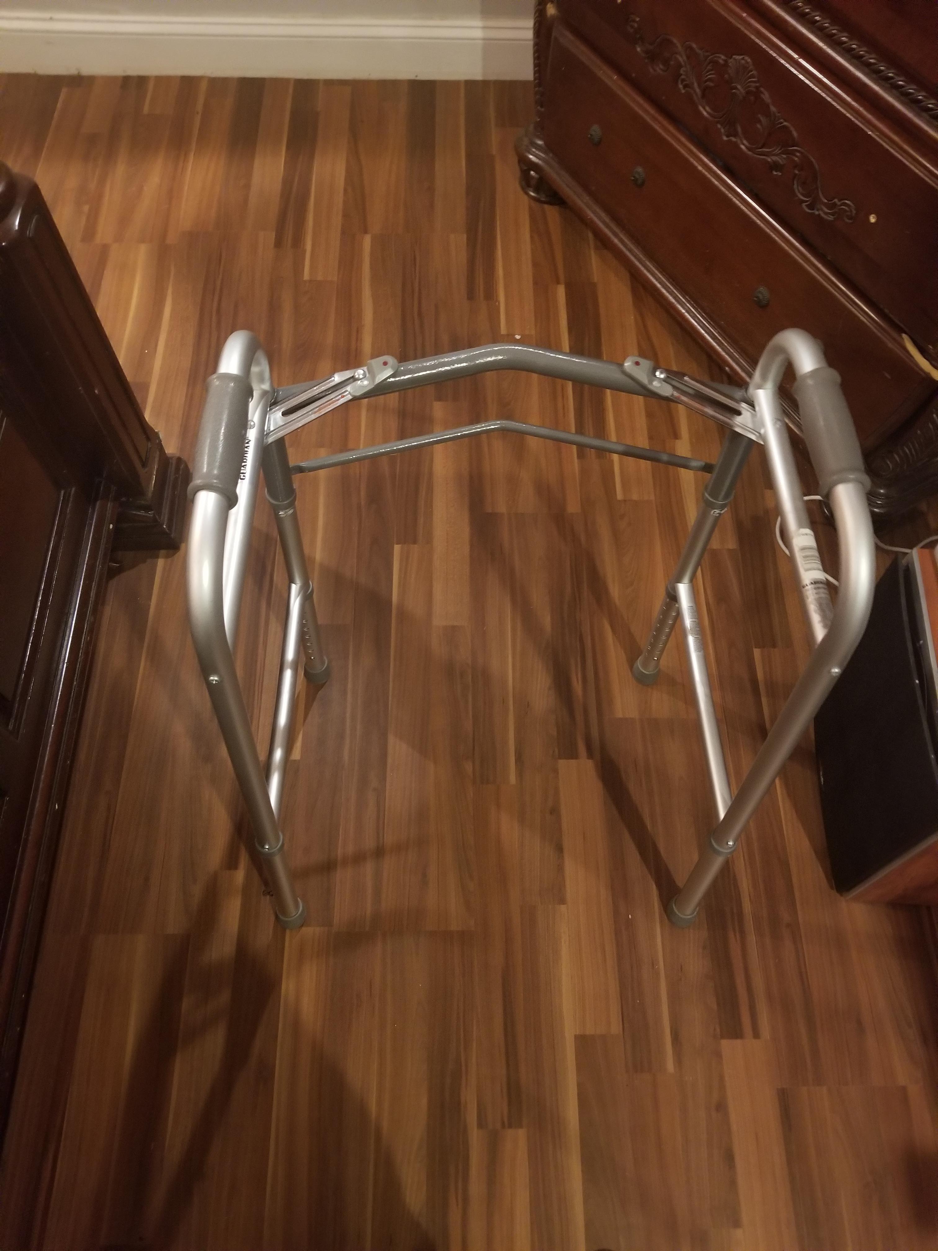 Post surgery. Developing lower chest. Chest dips using a walker. Once