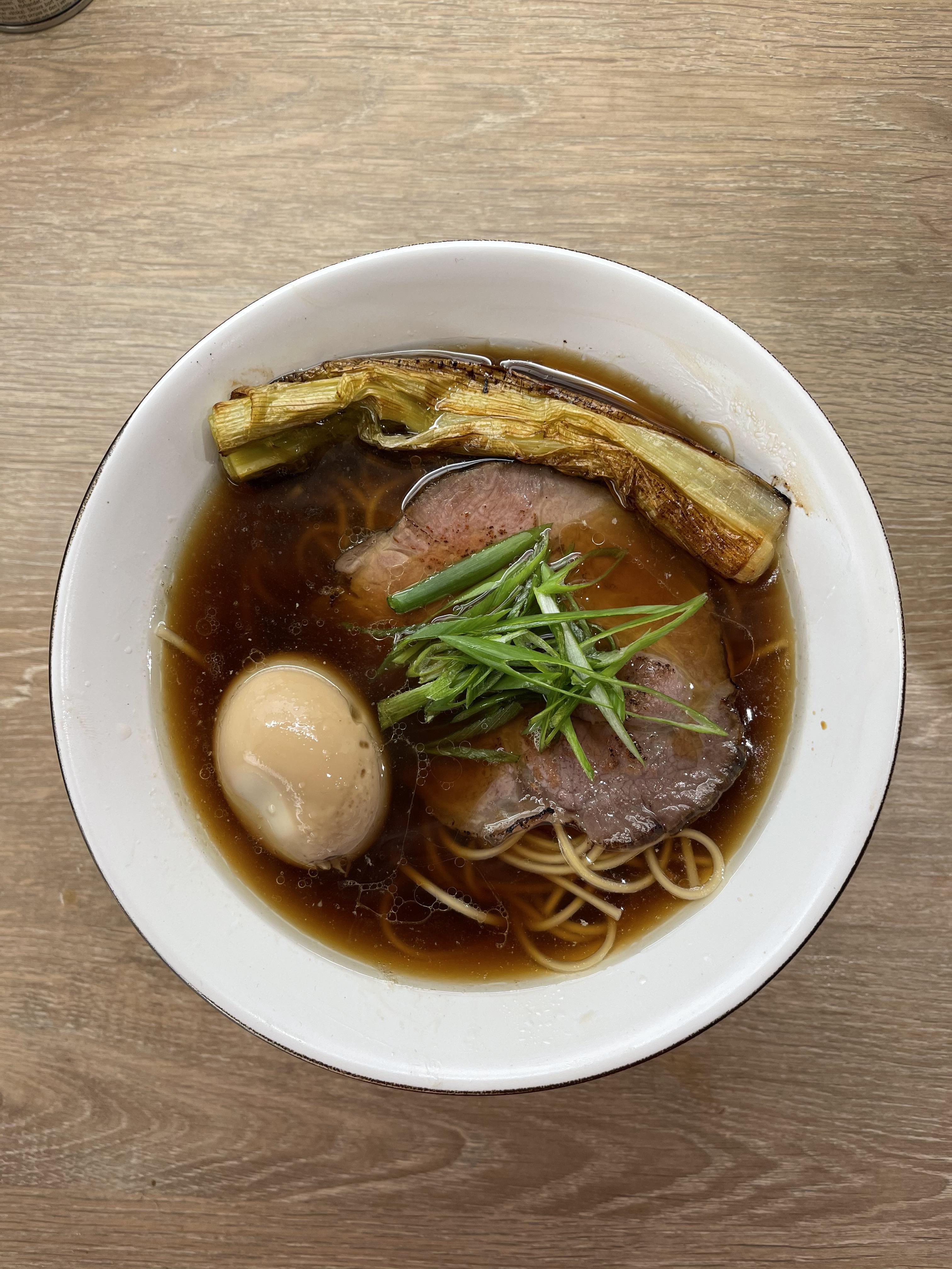 Shoyu with Sous Vide Pork Shoulder Chashu, Ajitama, Roasted Leek and