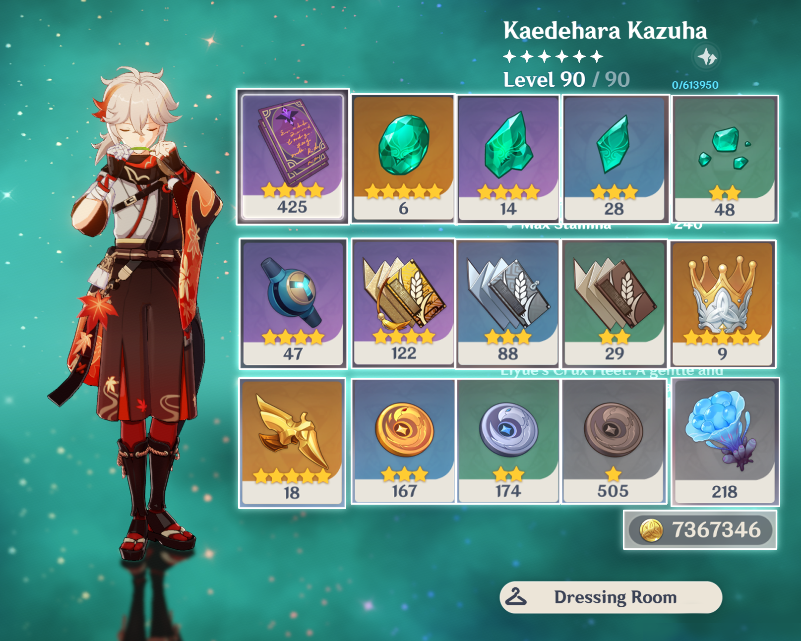 All my materials farmed to immediately level 90 and triple crown Kazuha