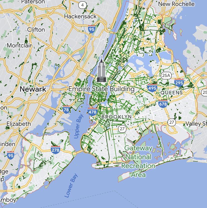 Map of bike paths in New York City and the surrounding Upstate, Long Island, and New Jersey area