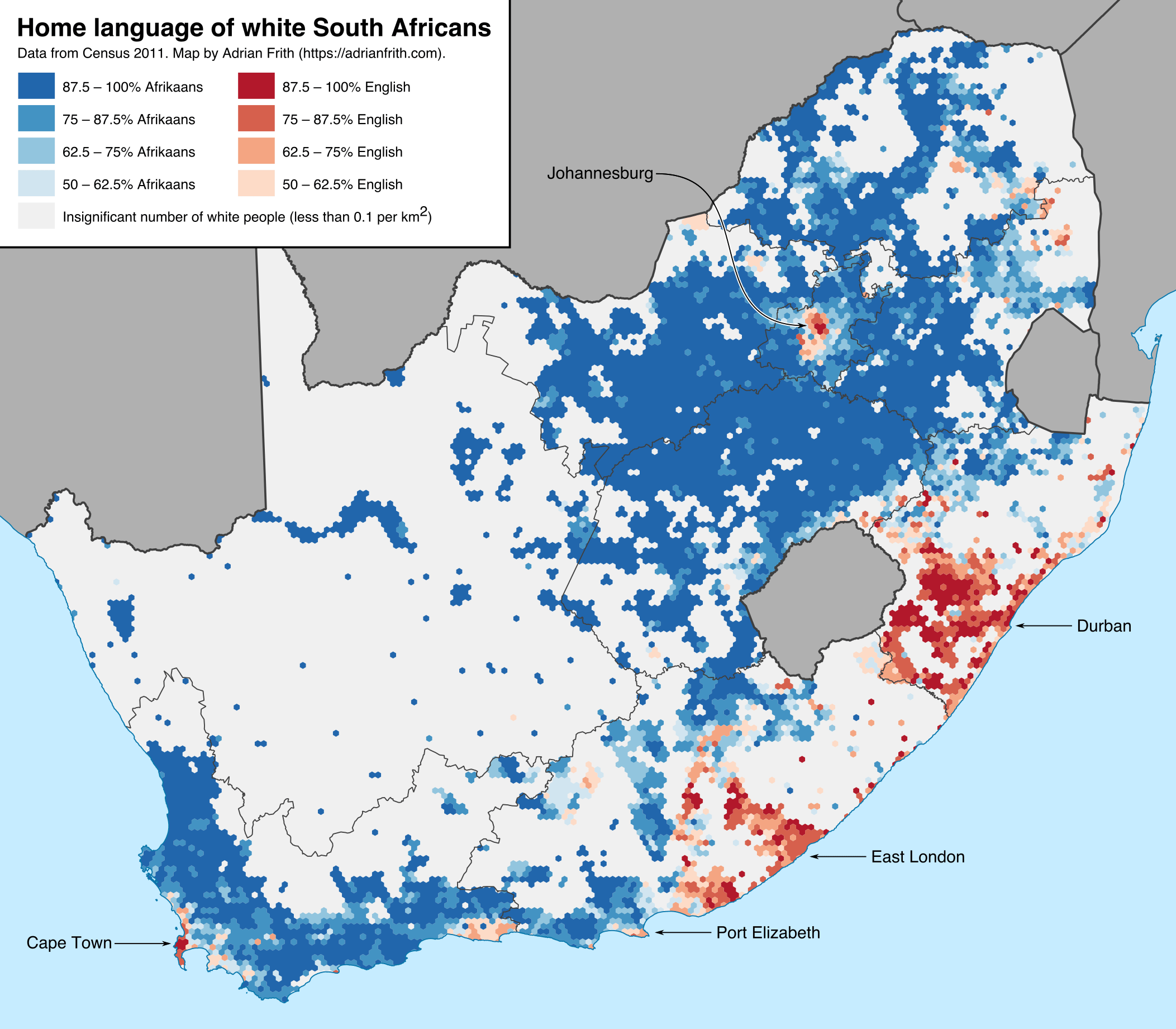 South Africa Linguistic Distribution of White People updated and