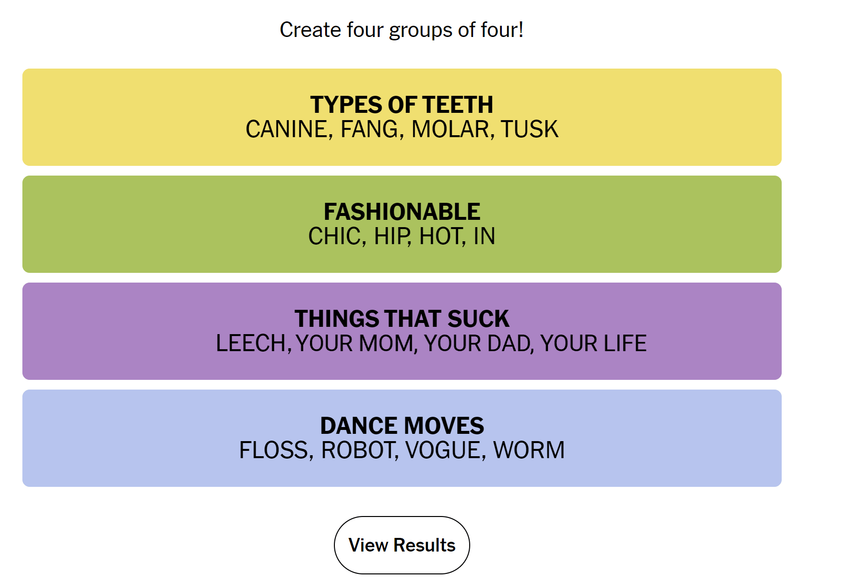 New York Times Connections Puzzle today needs to find its chill. Sheesh. (this is OC, and a joke