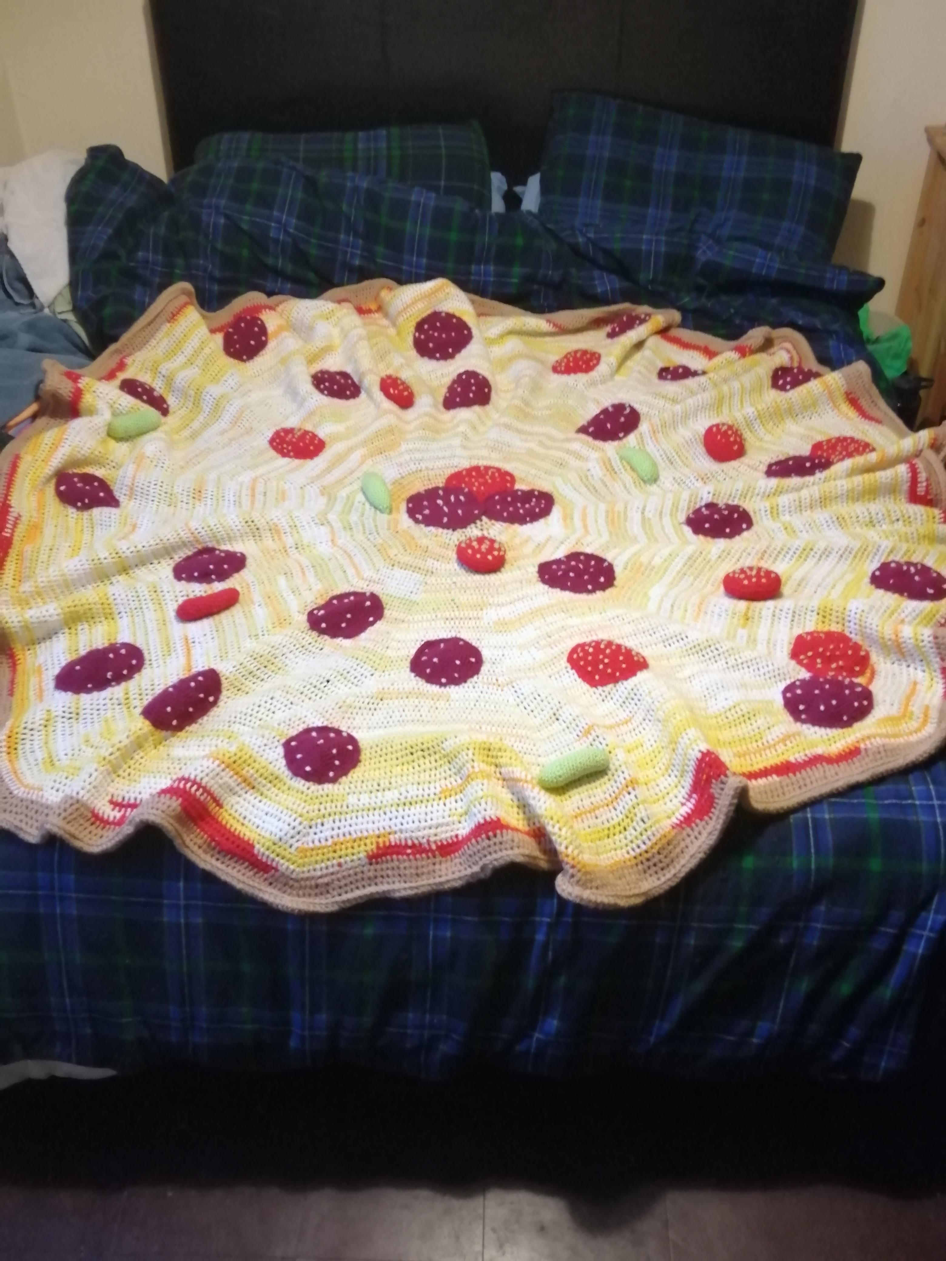Just wanted to share this pizza blanket my mum made for me. She was
