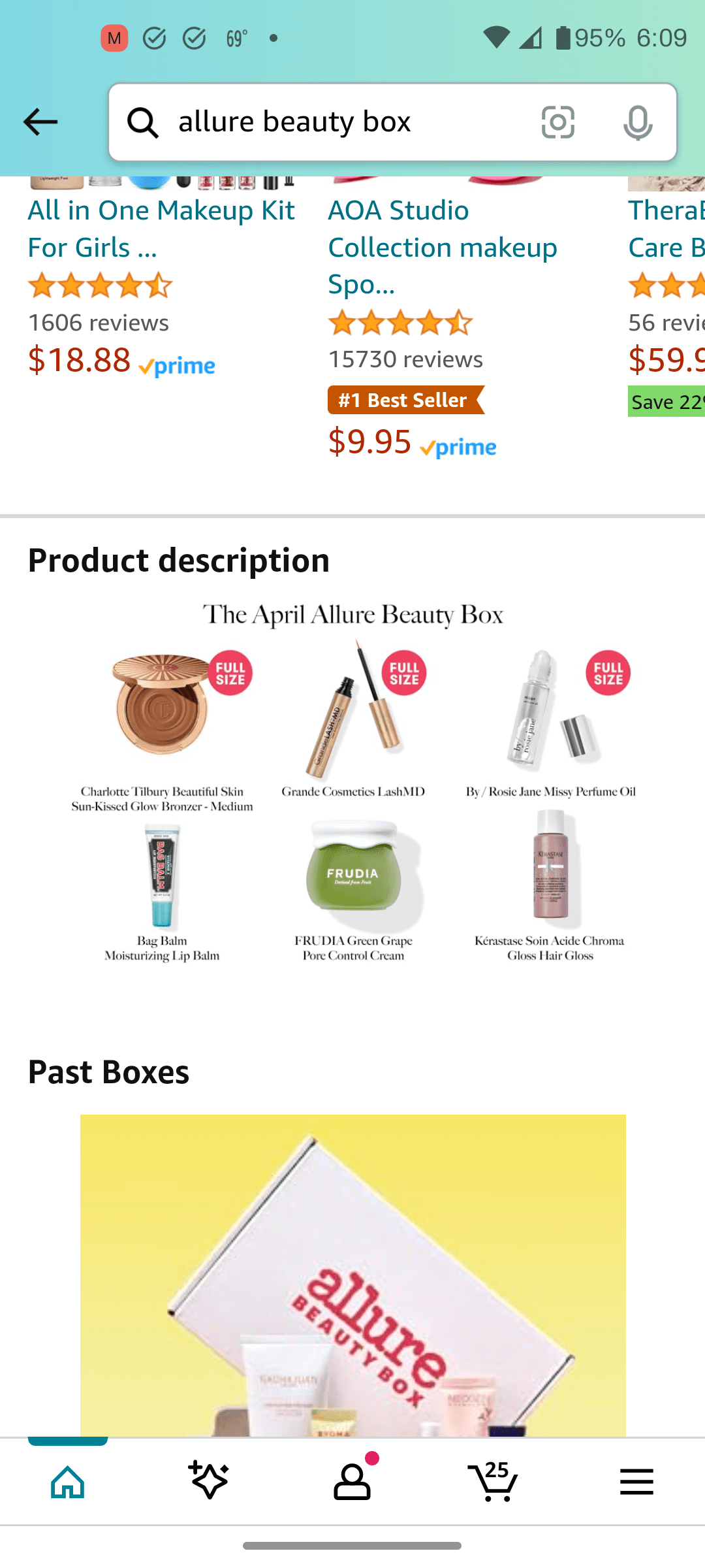 Allure Beauty Box April 2024 through Amazon (to show what is full size