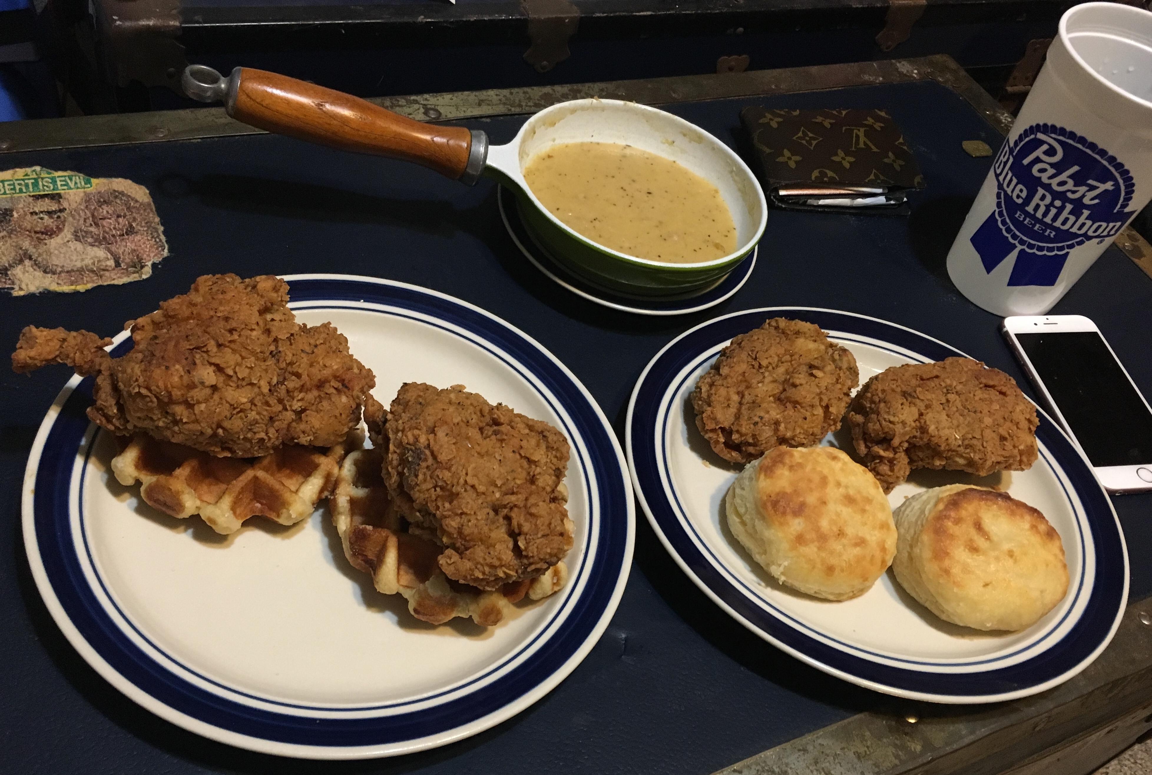 [Homemade] Buttermilk fried chicken on waffles, and Buttermilk Fried