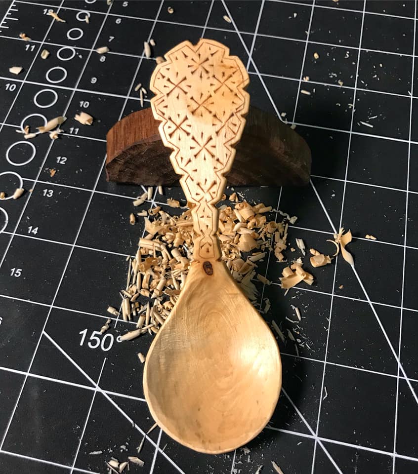 Sugar Maple Pocket Spoon carved from maple with axe and knife, added