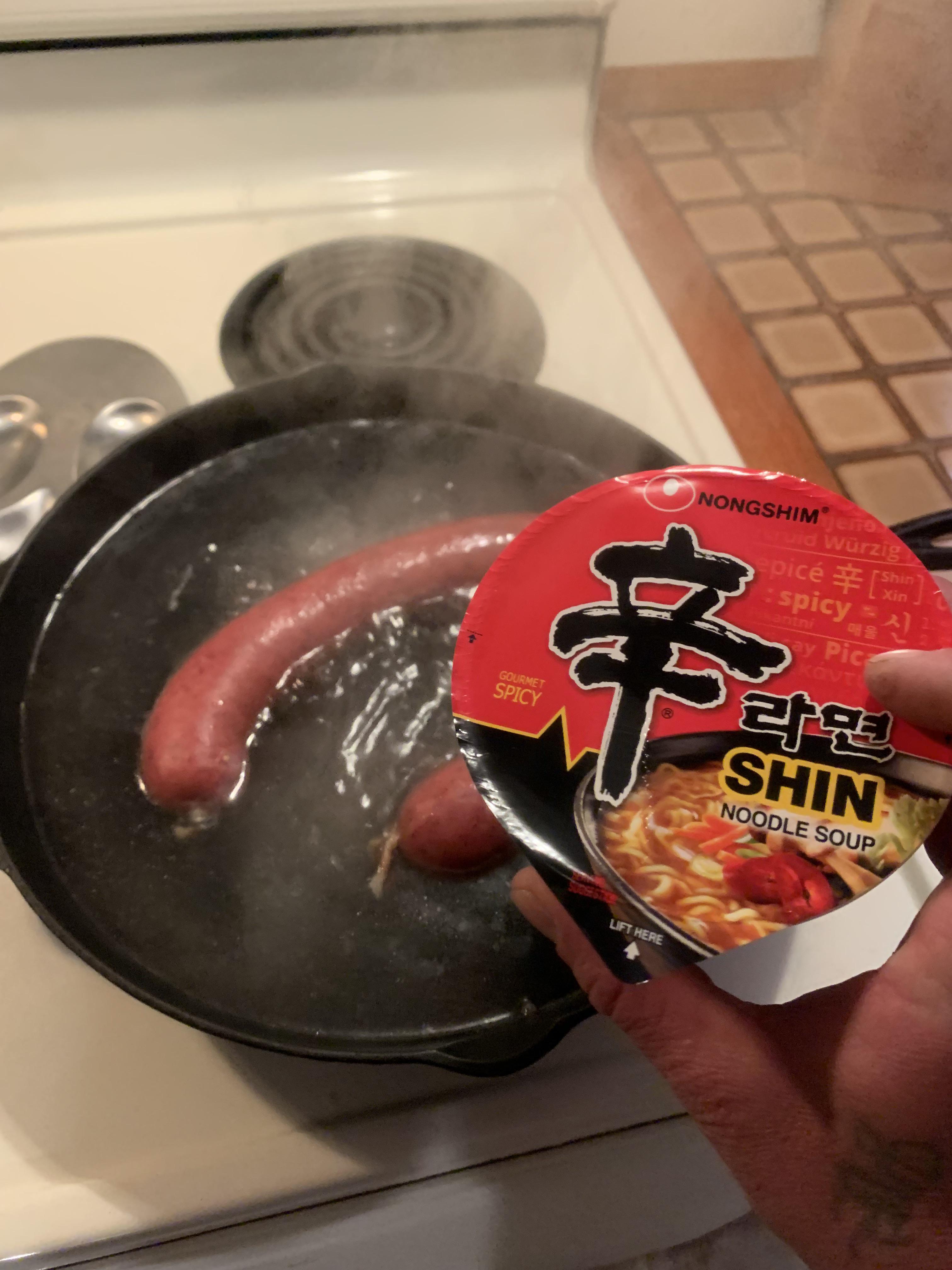 My wiener water makes it tasty. r/ramen