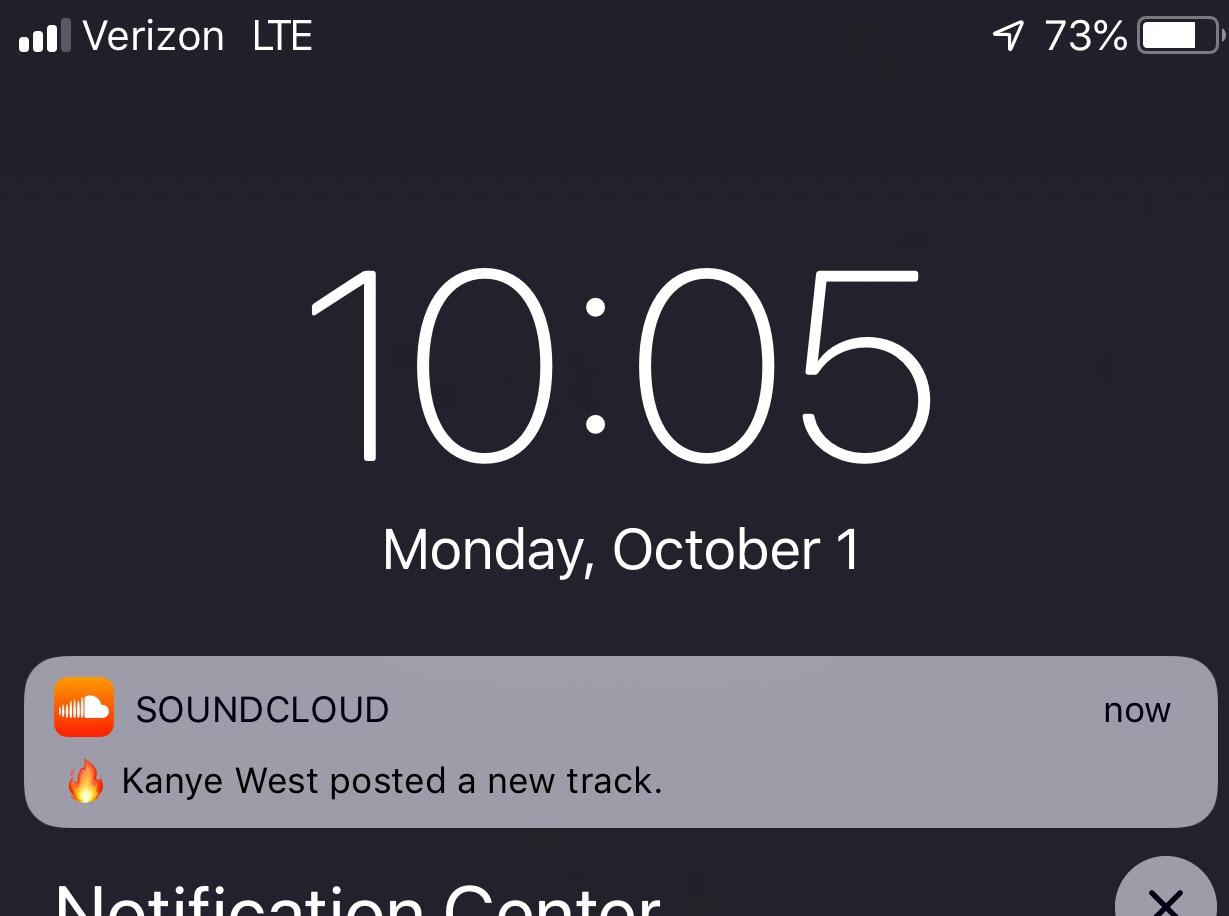 SoundCloud notifications confirmed UNWAVY r/Kanye