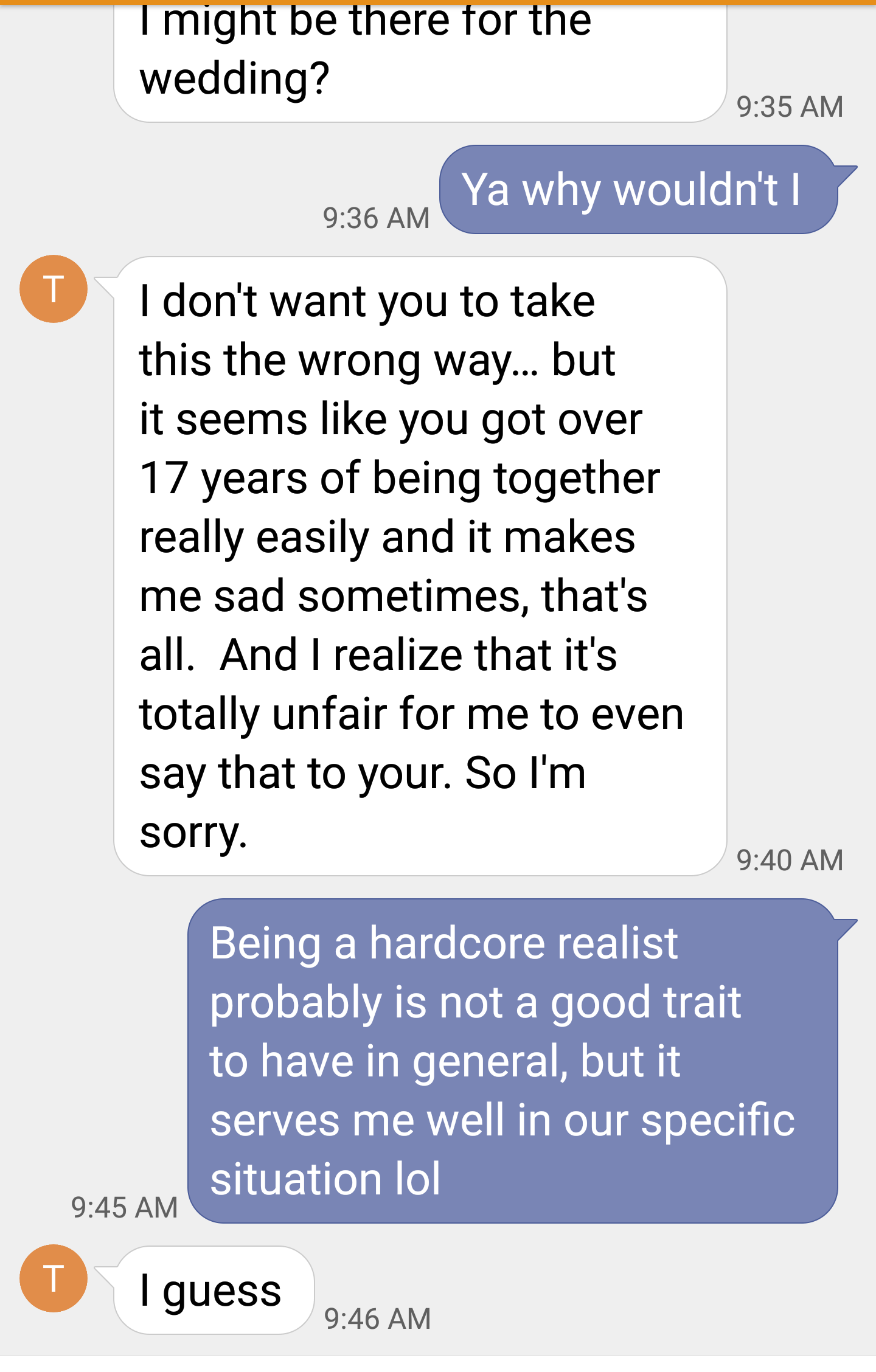 The cheating (now ex) wife is sad because I wasn't more devastated by