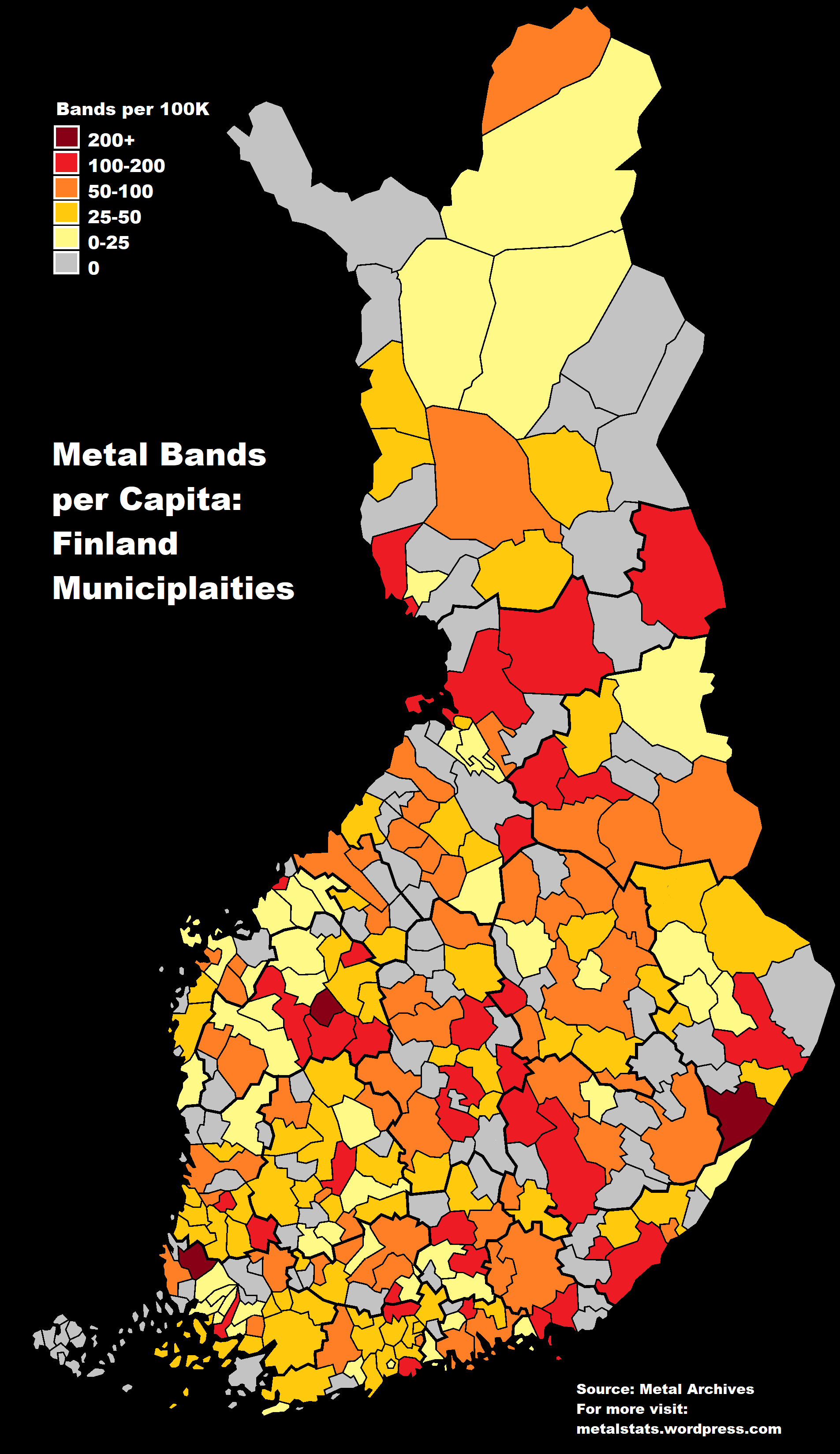 Metal Bands per Capita in Finland by Municipality r/MapPorn