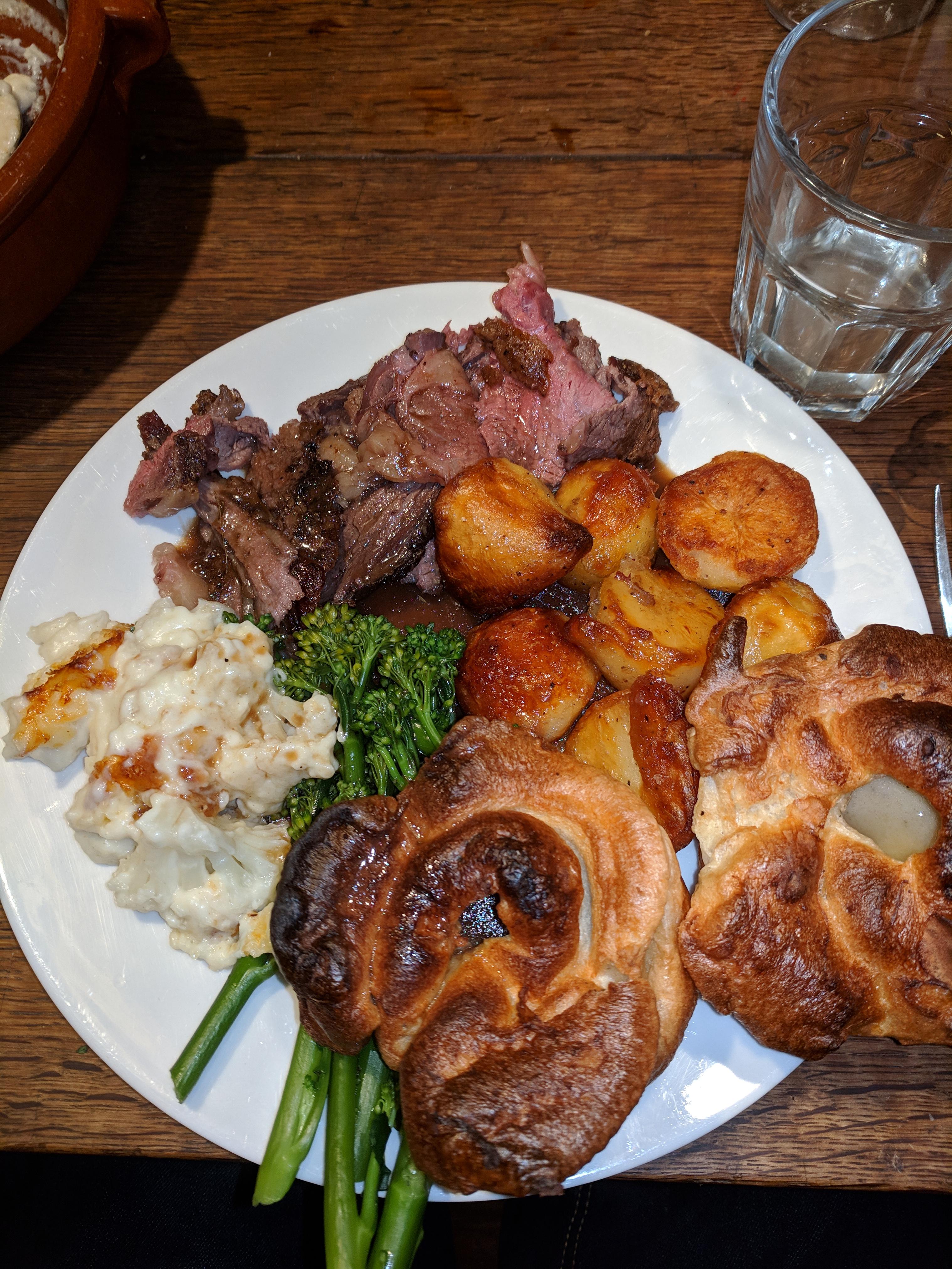 My Christmas roast! Beef, goose fat roast potatoes, cauliflower cheese