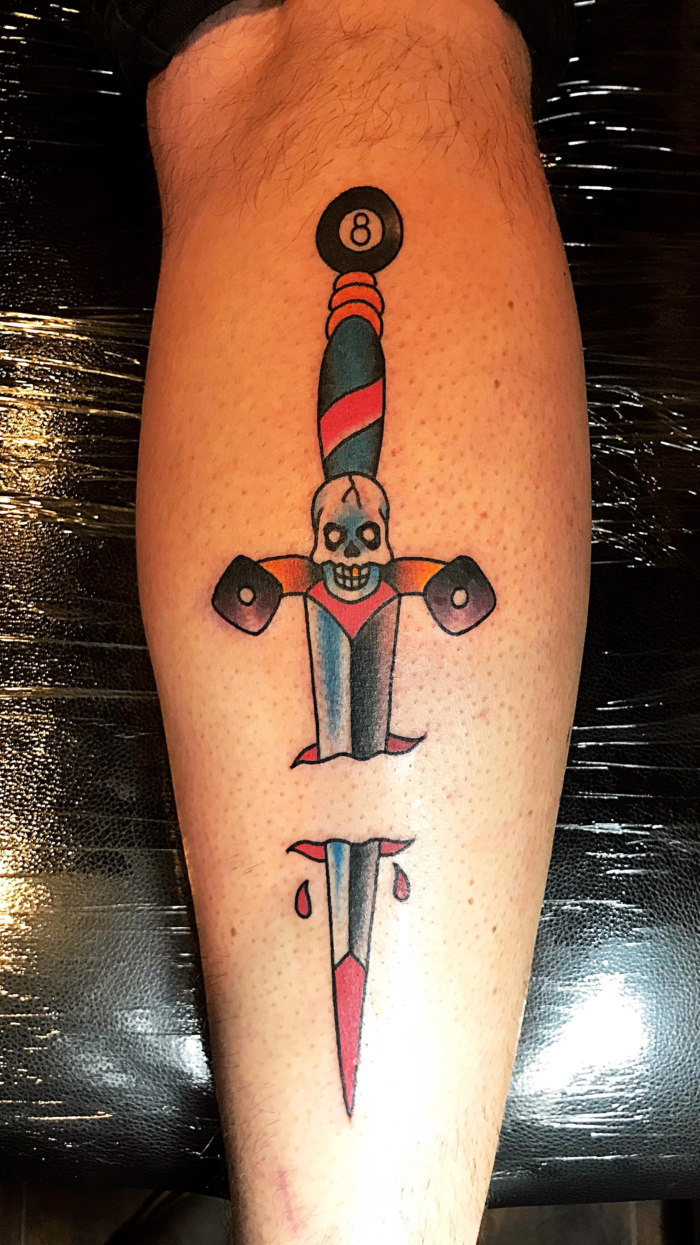 Sick traditional dagger by Robb at resurrection tattoo in Vancouver Wa