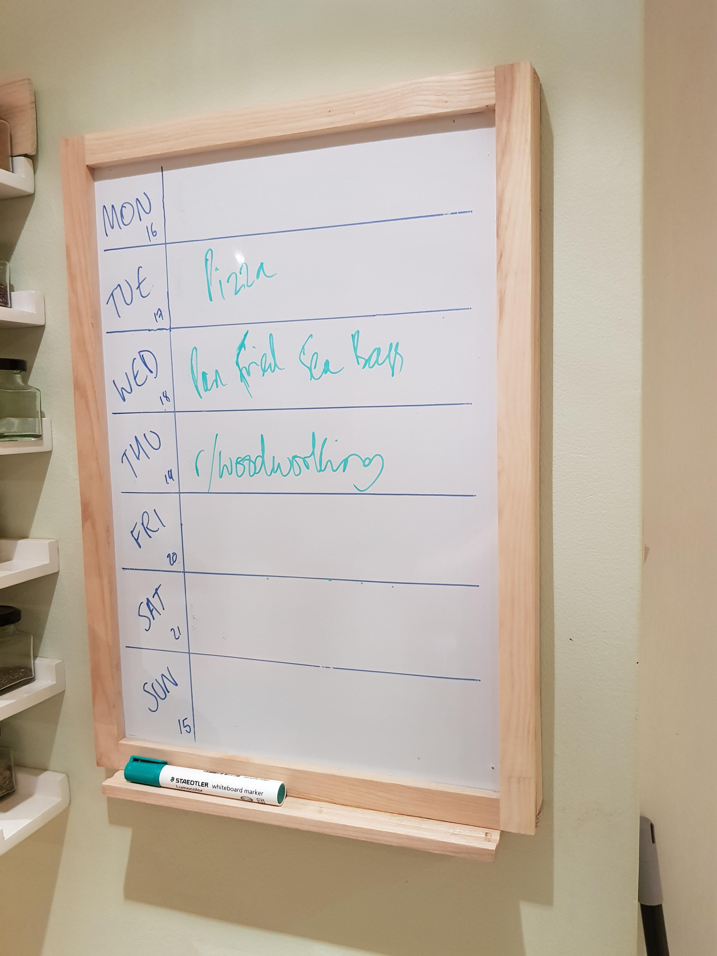 Simple frame for whiteboard, white ash strips butted to make a box r