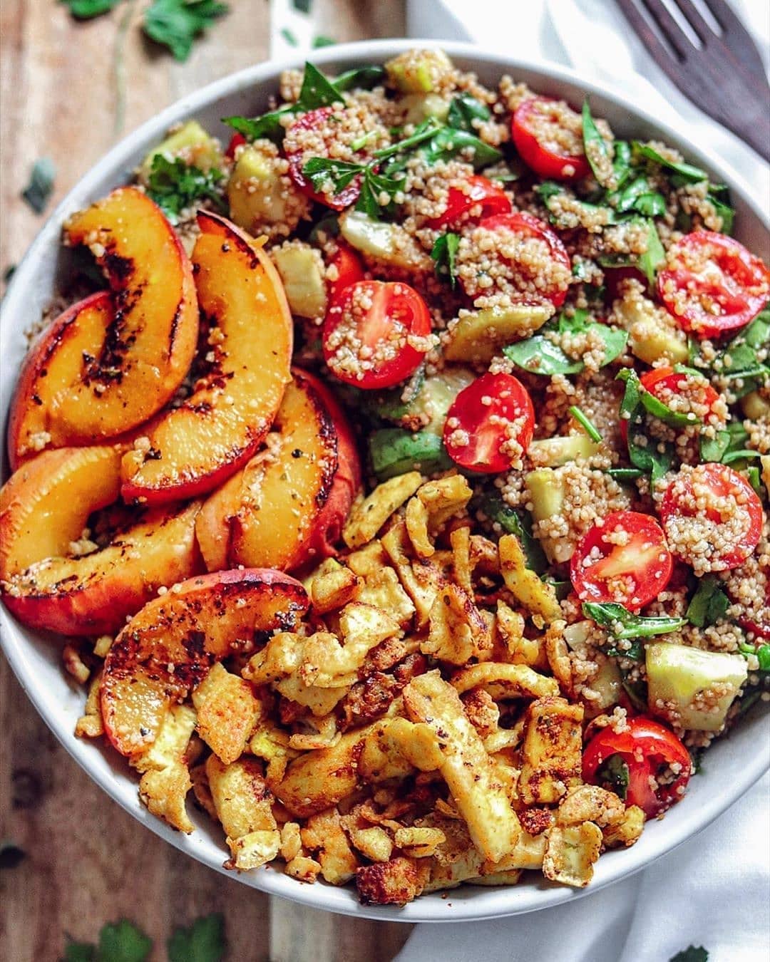 MediterraneanInspired Bowl with Seasoned Tofu A bowl packed of