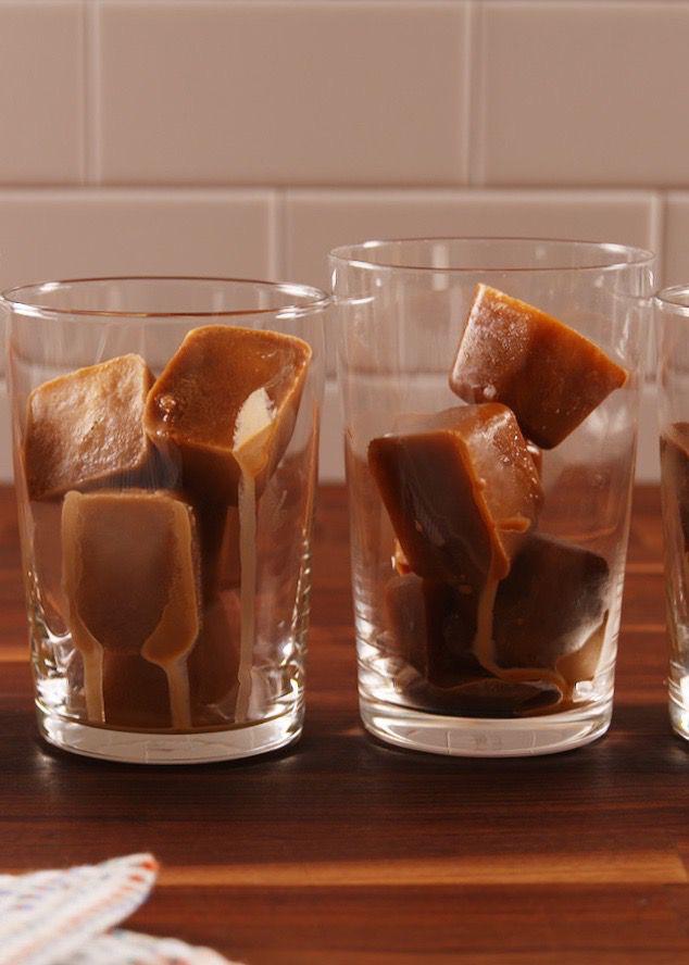 Pour some coffee into an ice cube tray. Freeze your ice cubes and use
