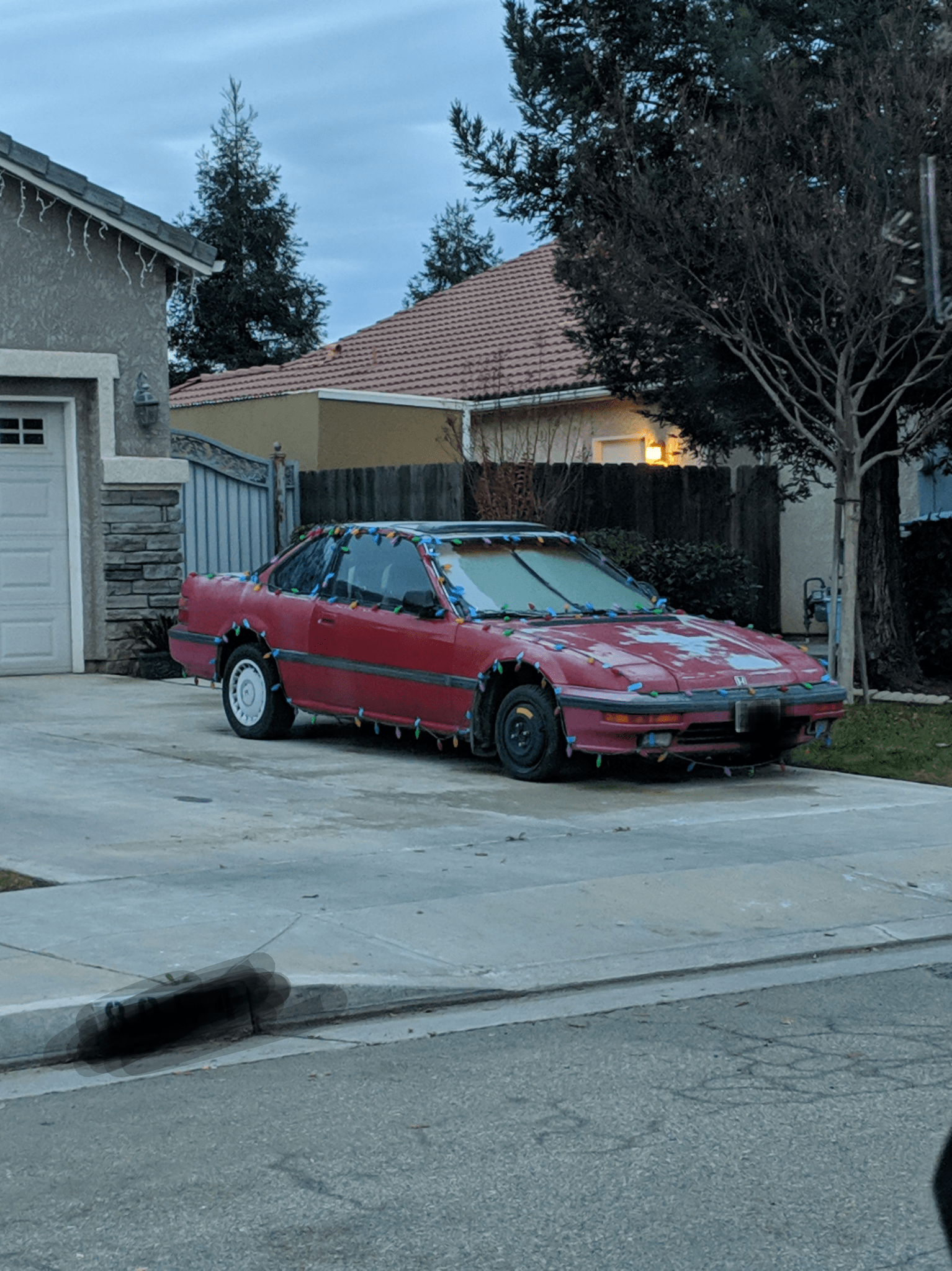 Oh Christmas car oh Christmas car. . . These lights are taped on. TAPED