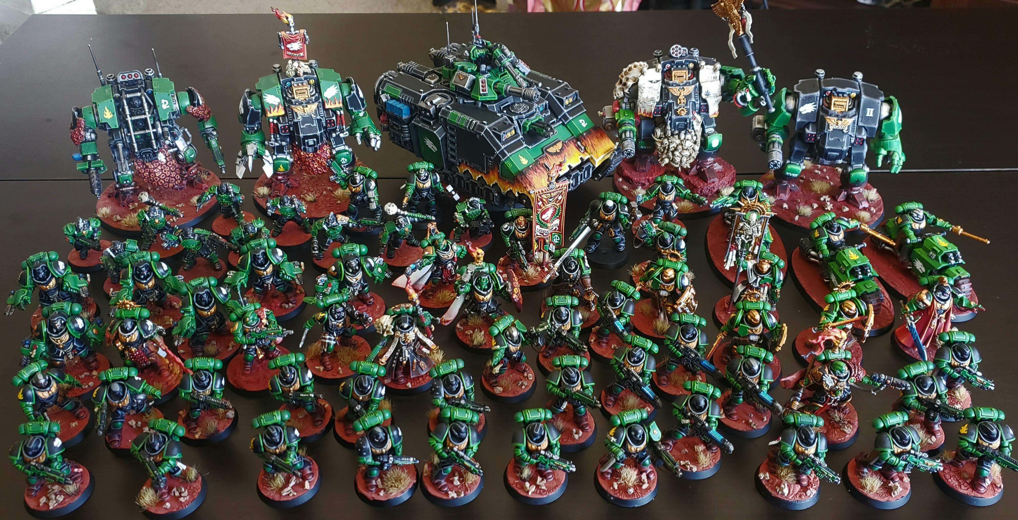 My fully painted Salamanders army. Plenty of battle brothers left to