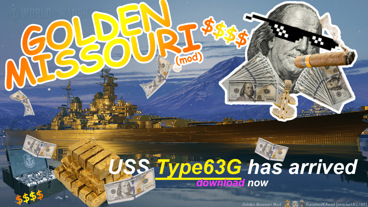 [Mod] Golden Missouri Mod (with 300 bling overload) r/WorldOfWarships