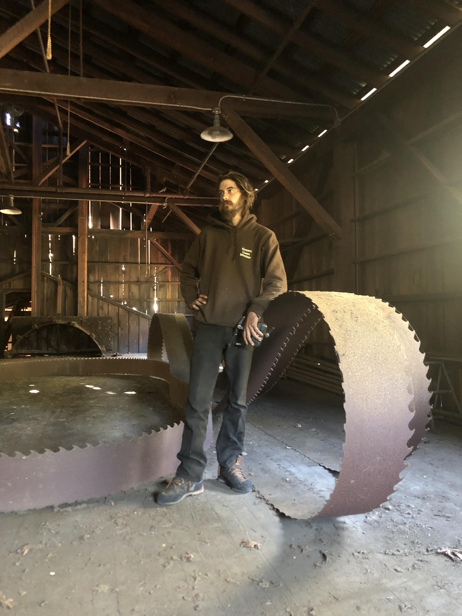 Giant blades from inside of an old redwood mill in the Santa Cruz
