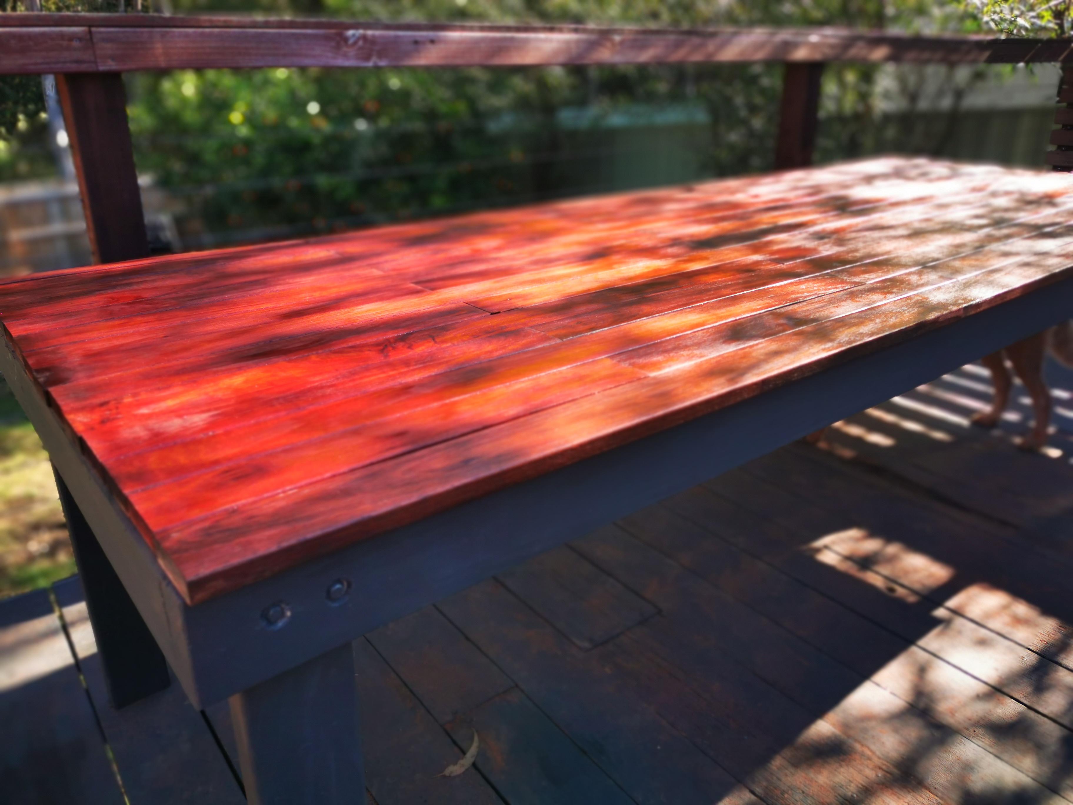 Repurposed Jarrah used for my outdoor table. Painter pine frame. A few mistakes. r/woodworking