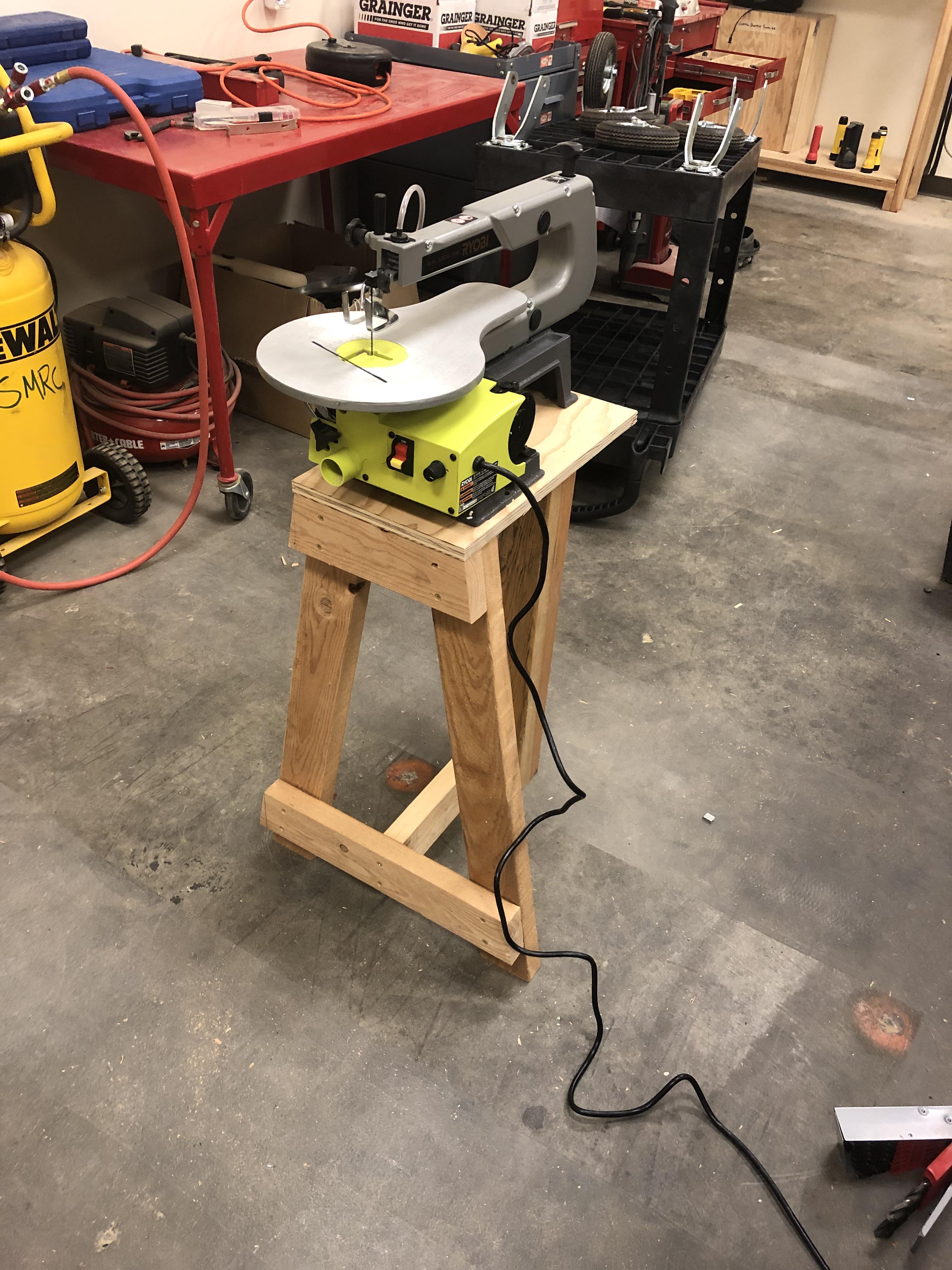 Just finished building a wood bench for this scroll saw. Pretty sturdy