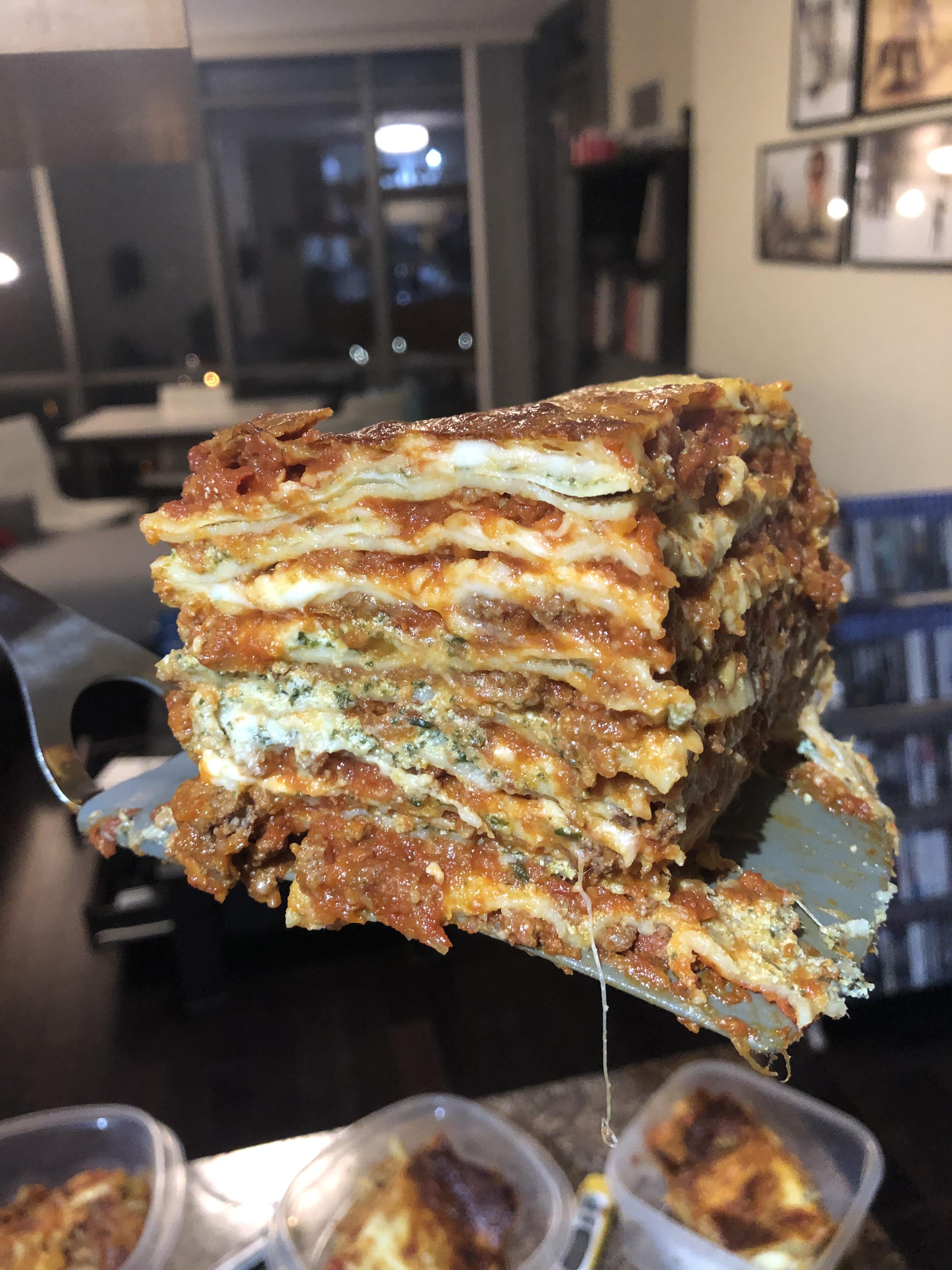 [Homemade] made Garfield lasagna with fresh pasta! 10 layers! r/food