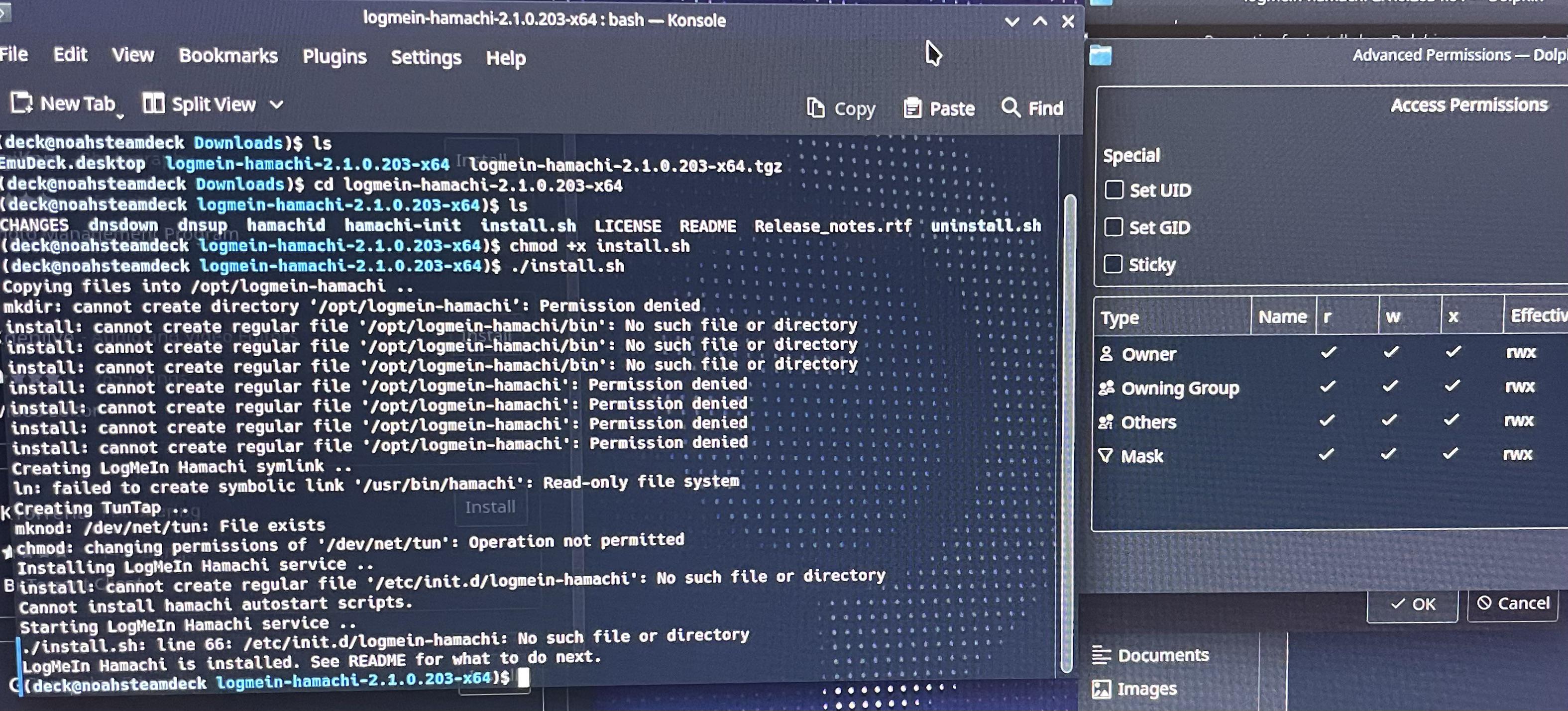 Installing hamachi problems with .sh file r/SteamDeck