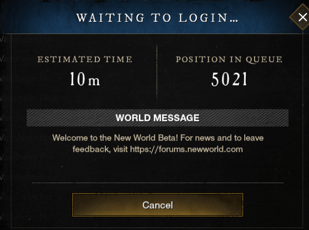 New World Connection Error Failed To Join Login Queue at Login