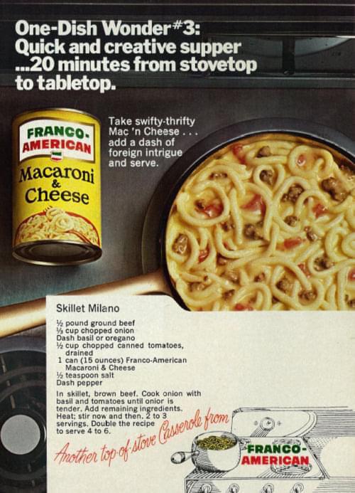 1970 Skillet Milano with FrancoAmerican Macaroni and Cheese r/Old