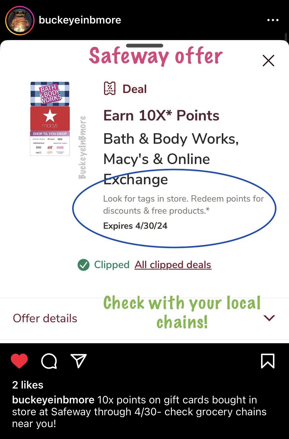 10x points for gift cards bought at Safeway! r/bathandbodyworks