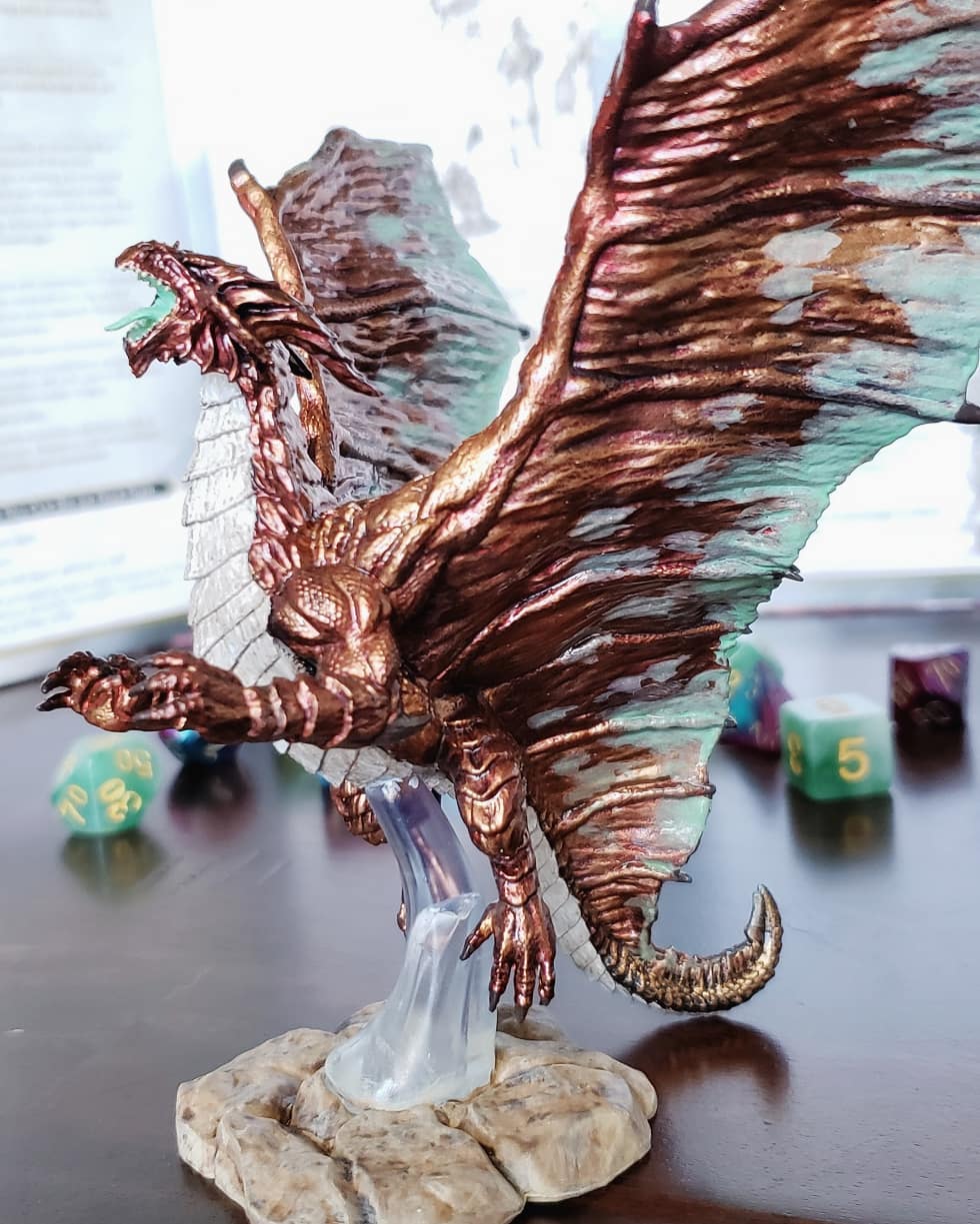 Copper dragon (red metallic base + copper drybrush) r/minipainting